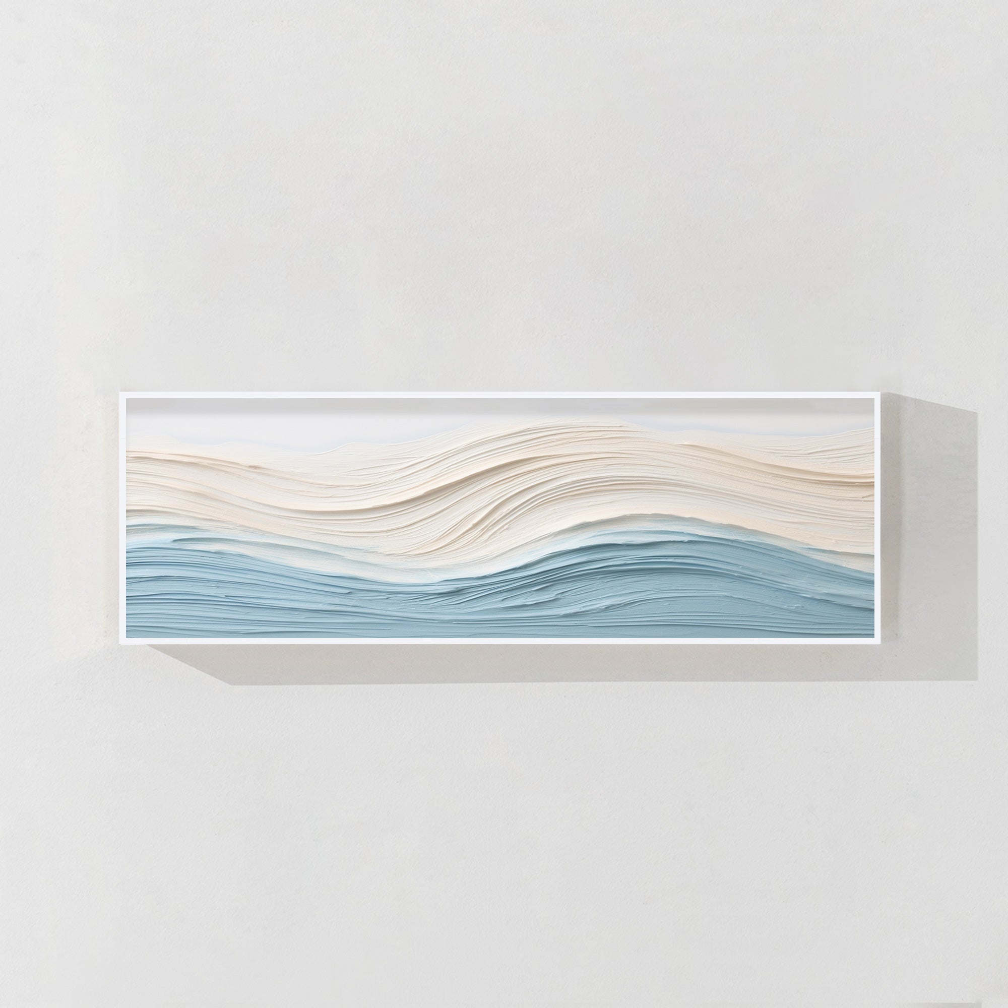 Blue Beige Ocean Waves Textured Horizontal Coastal Wall Art