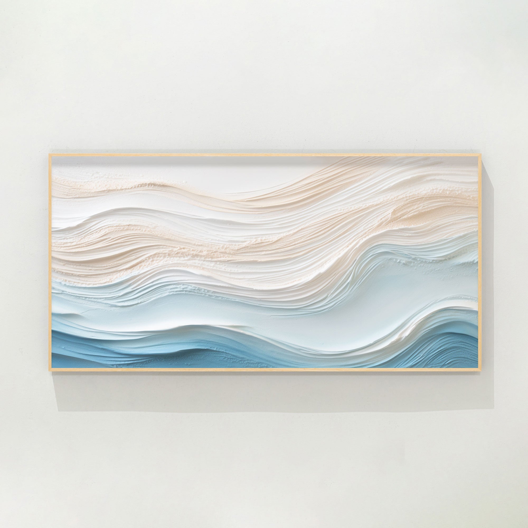 Blue Beige Abstract Ocean Waves - 3D Textured Art