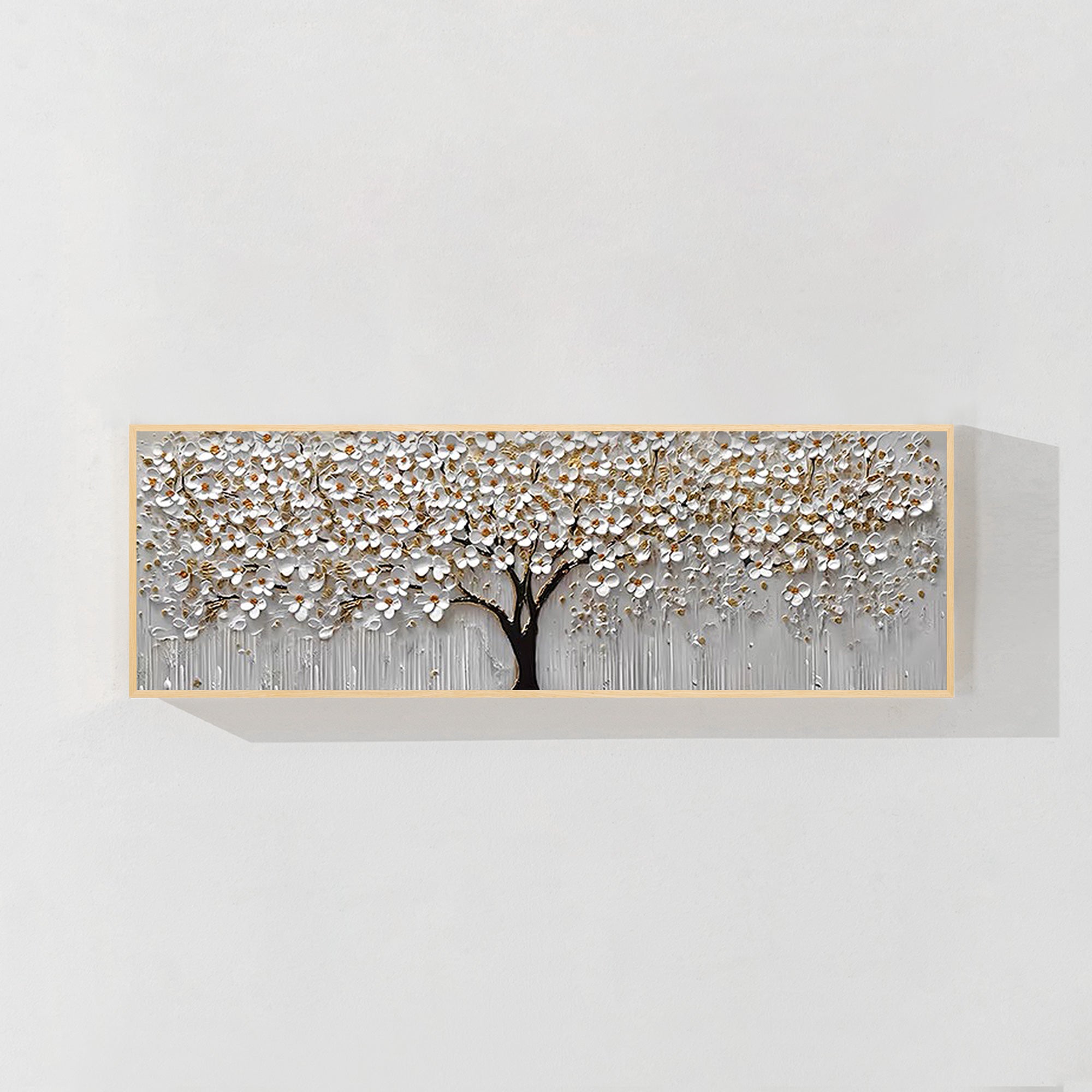 White Gold Flower Painting - 3D Textured Large Wall Art