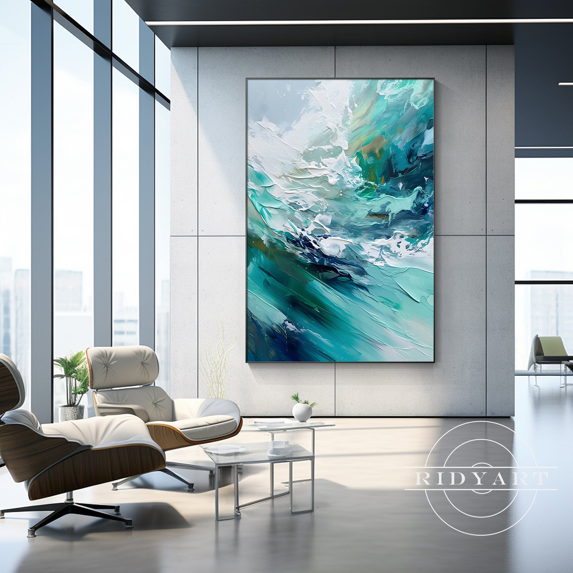 Large modern ocean artwork for living room decor
