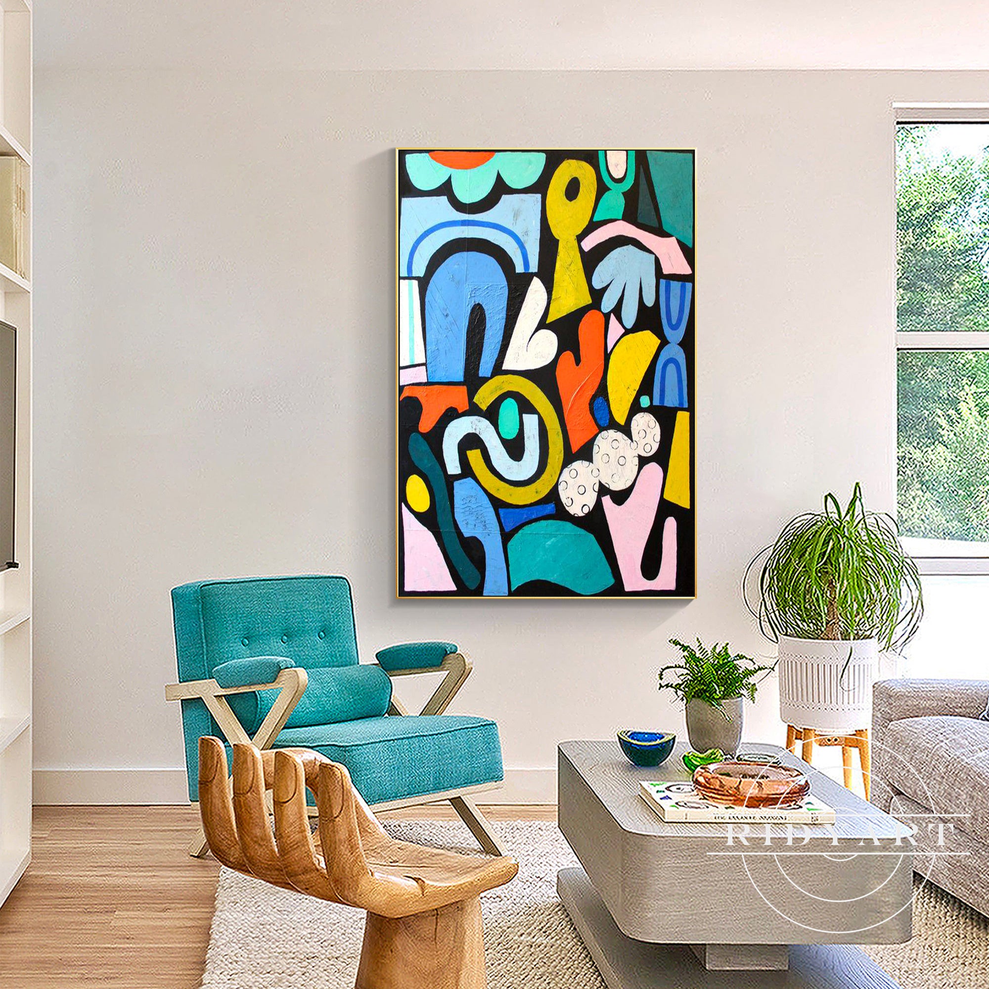 Abstract colorful graffiti wall art for living room decor