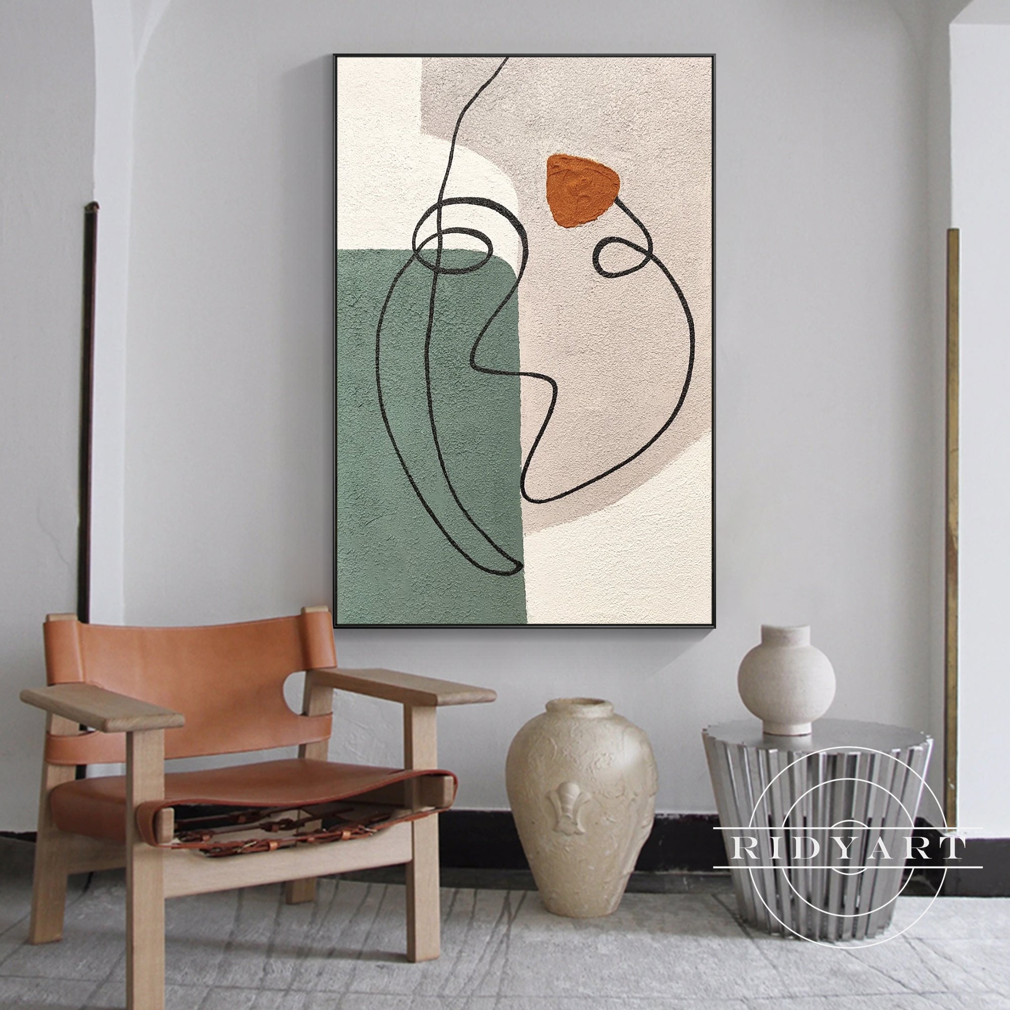 Geometric abstract painting in soft tones for contemporary home decor.