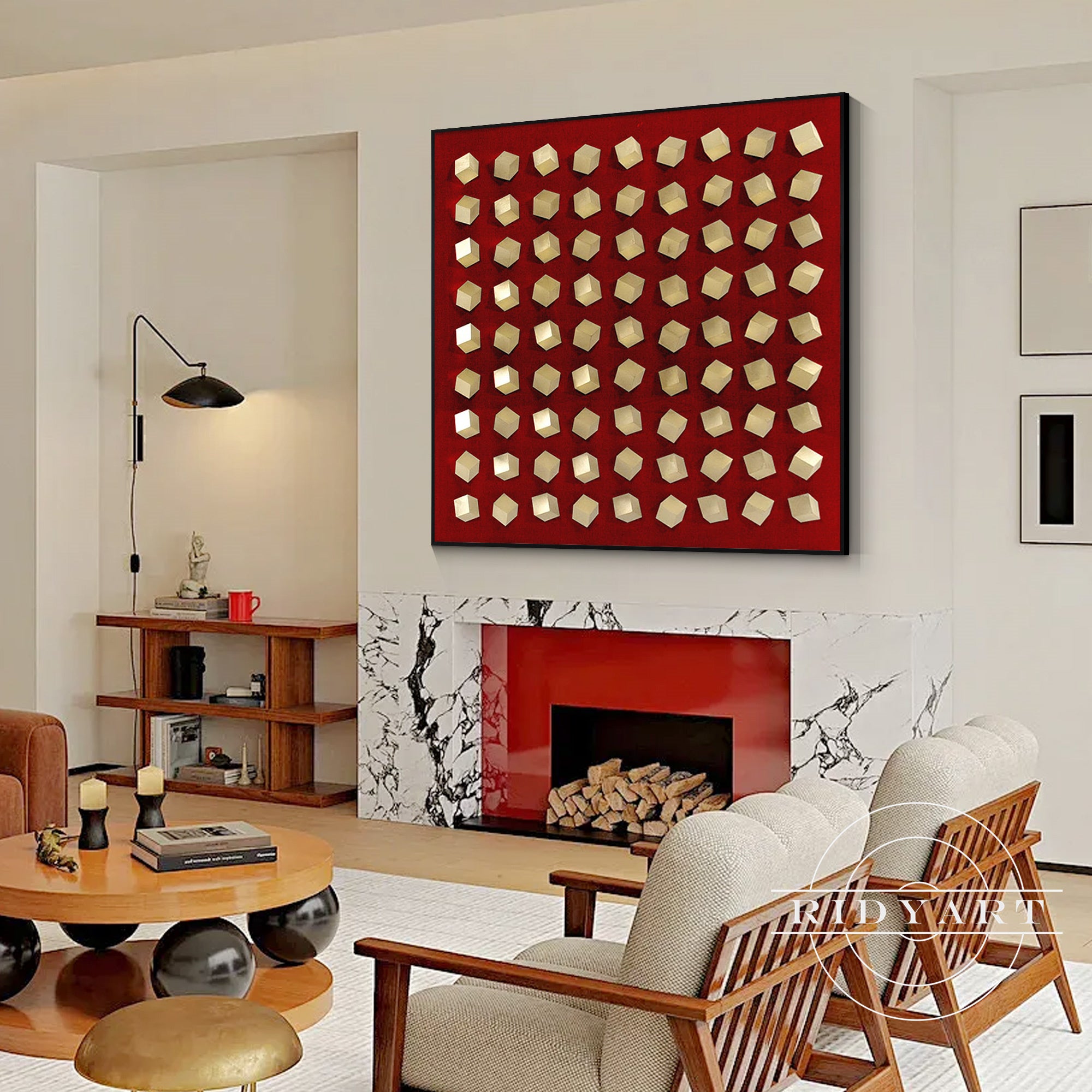 3D textured wood wall art modern geometric painting
