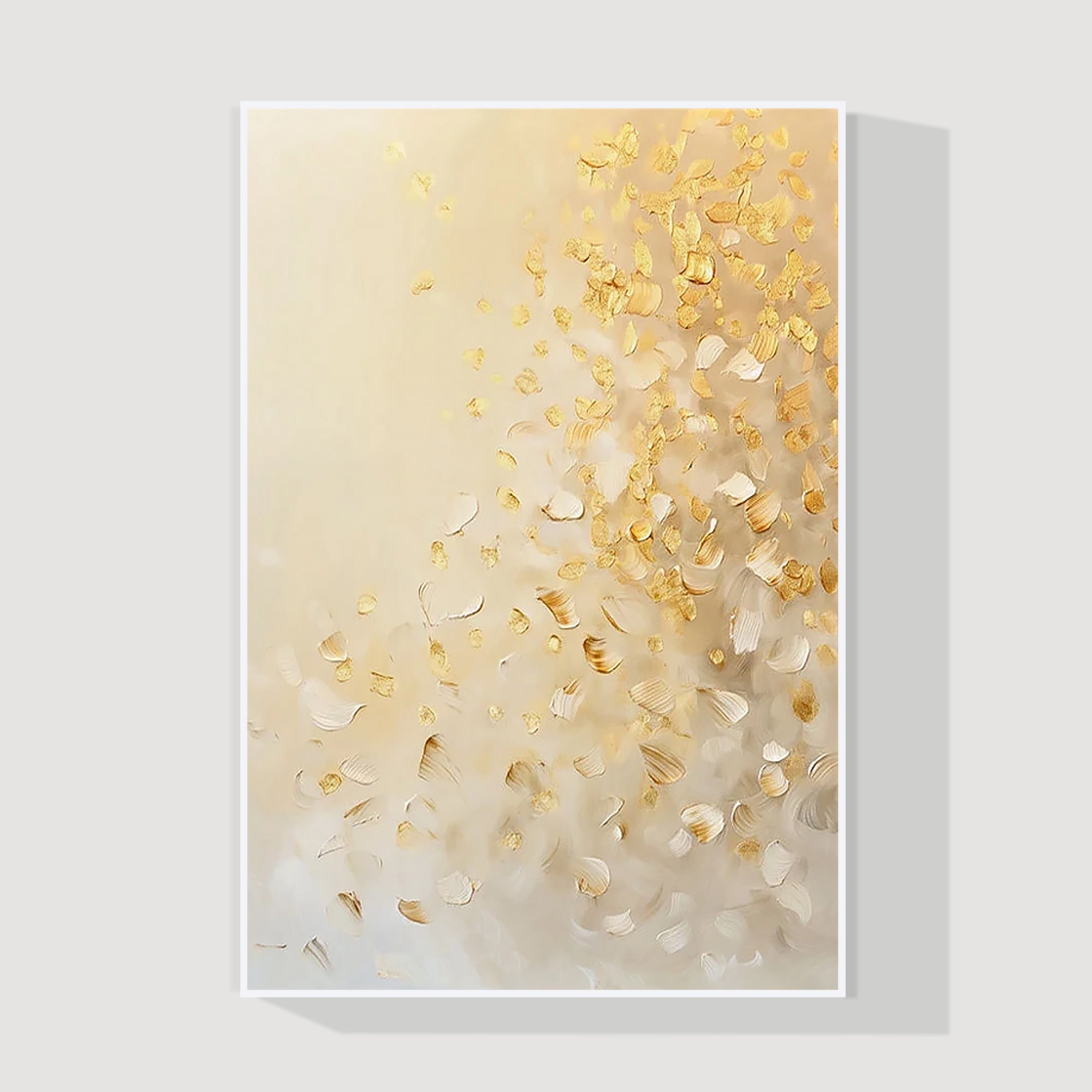 Abstract gold leaf canvas painting with 3D texture