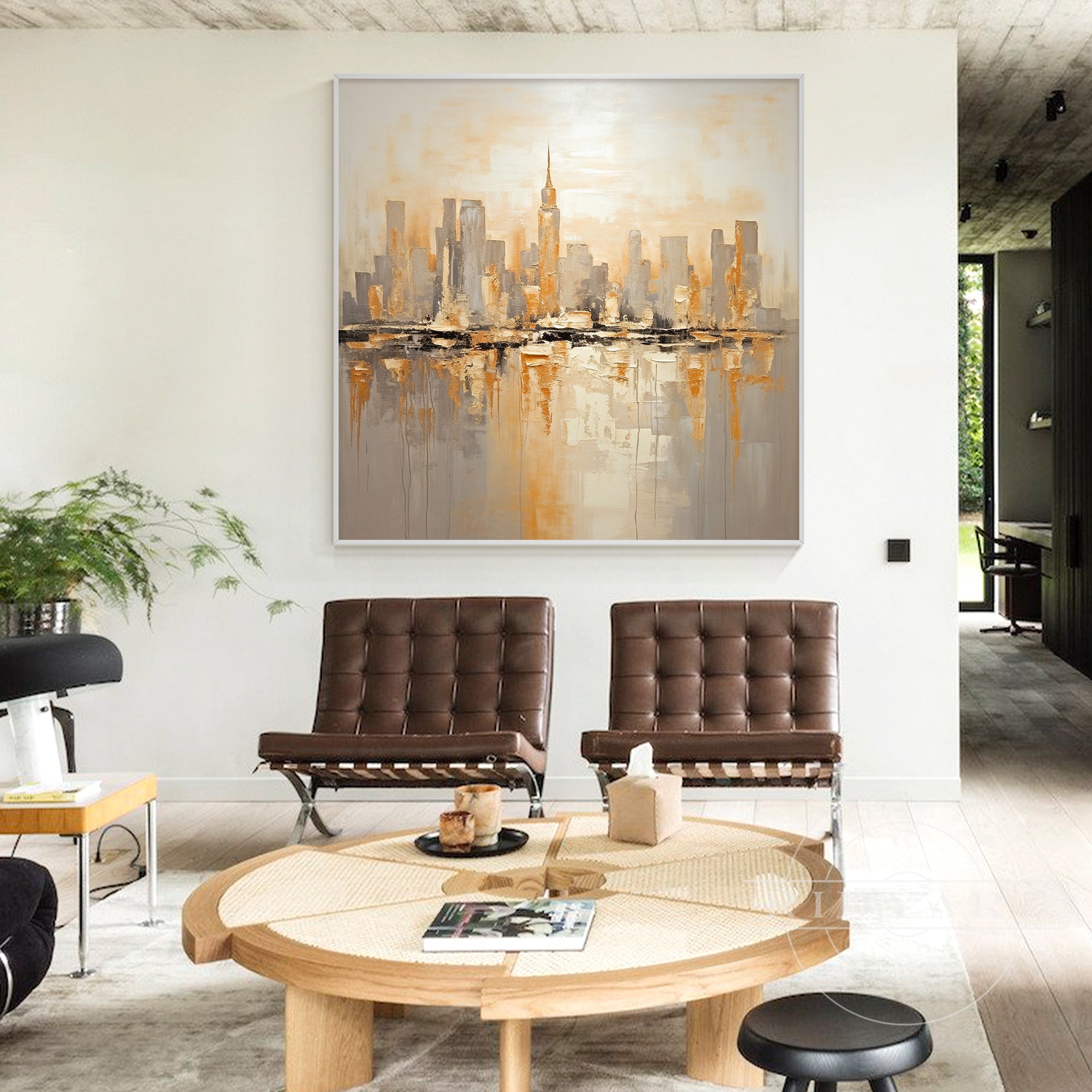 Elegant abstract New York cityscape painting on canvas