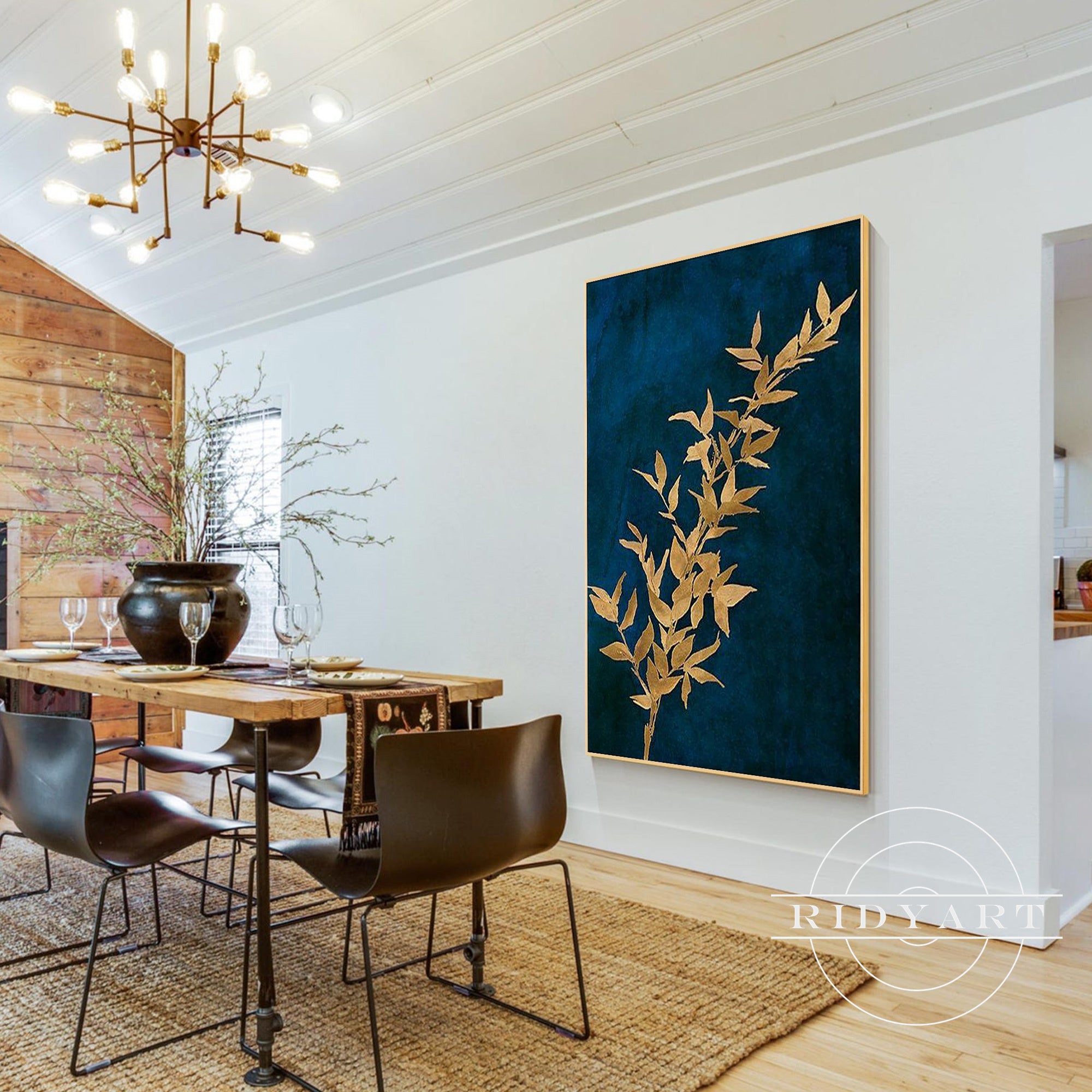 
Modern handcrafted decorative painting in blue and gold