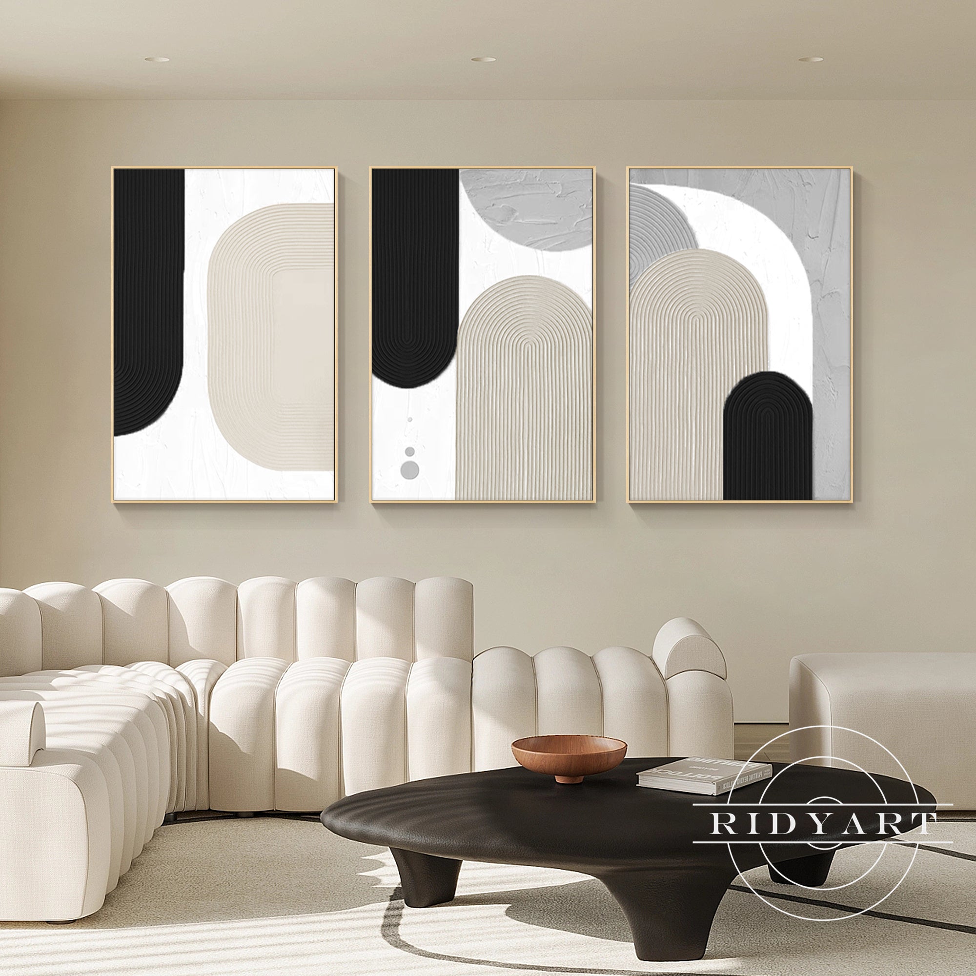 Neutral black and gray minimalist abstract wall art