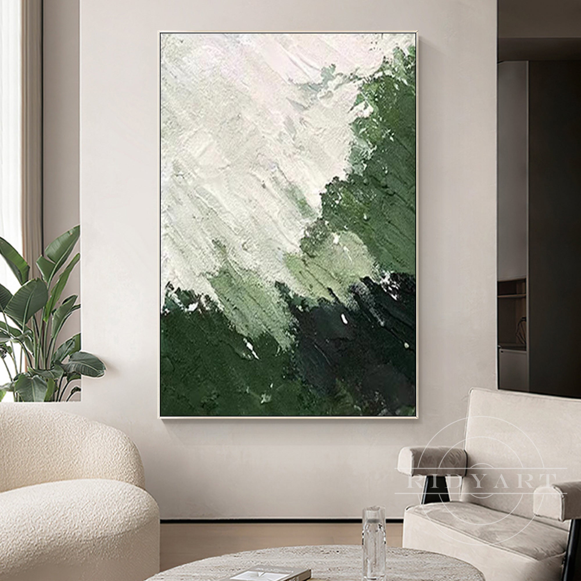 Abstract green textured wall art for modern living room decor