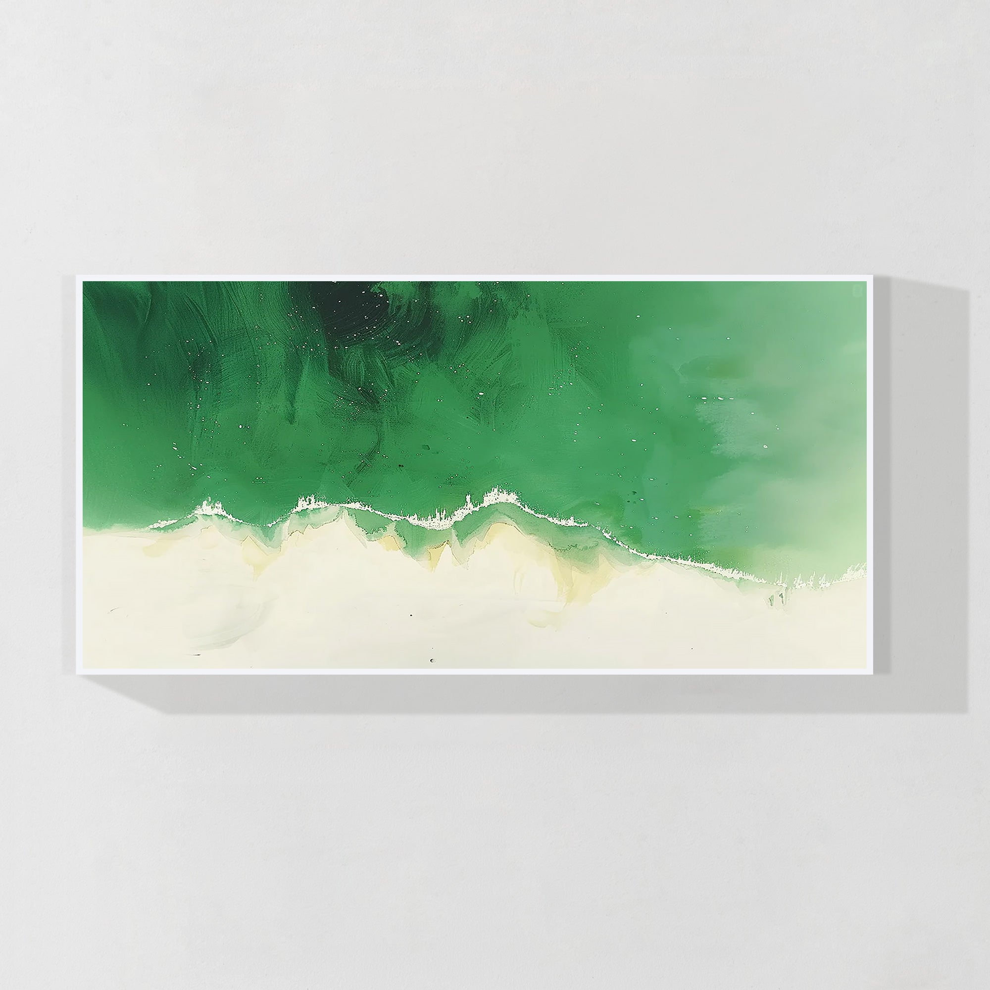 Abstract green wave wall art in beige and emerald tones
