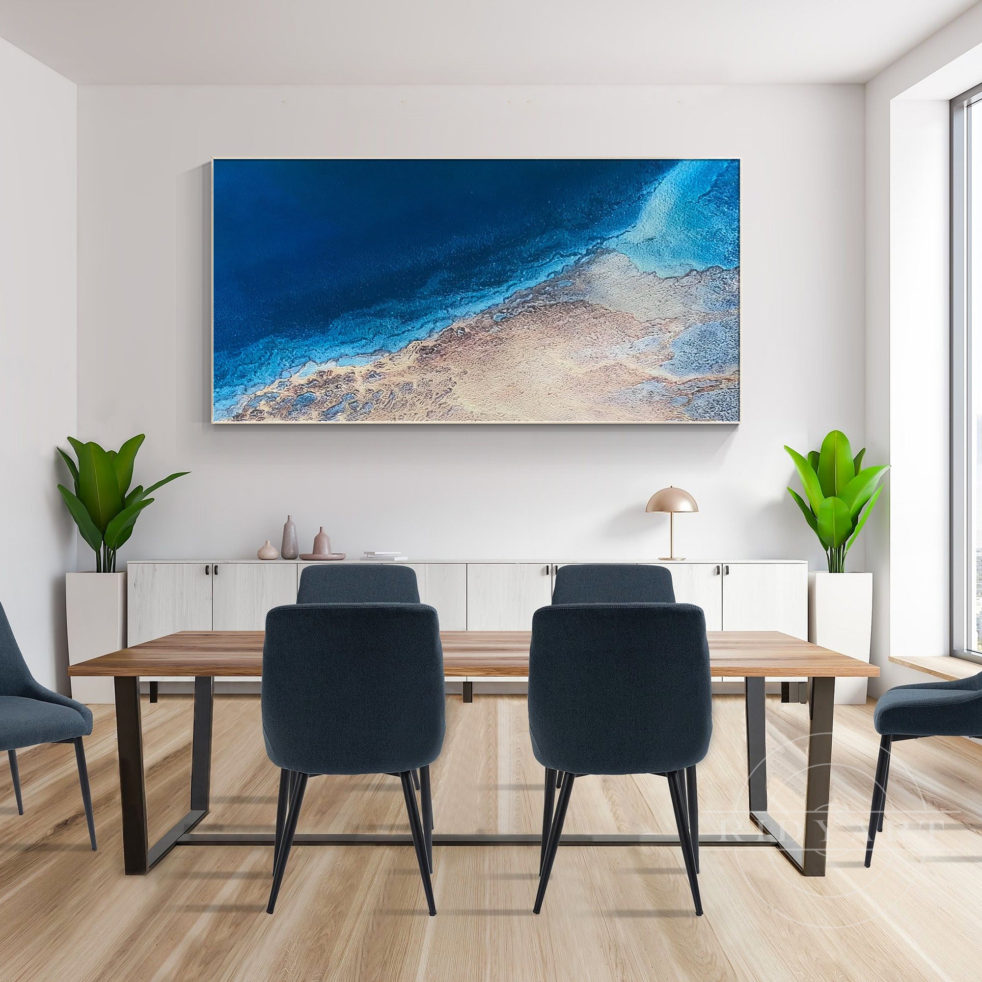 Deep blue sea abstract oil painting, perfect for modern interiors