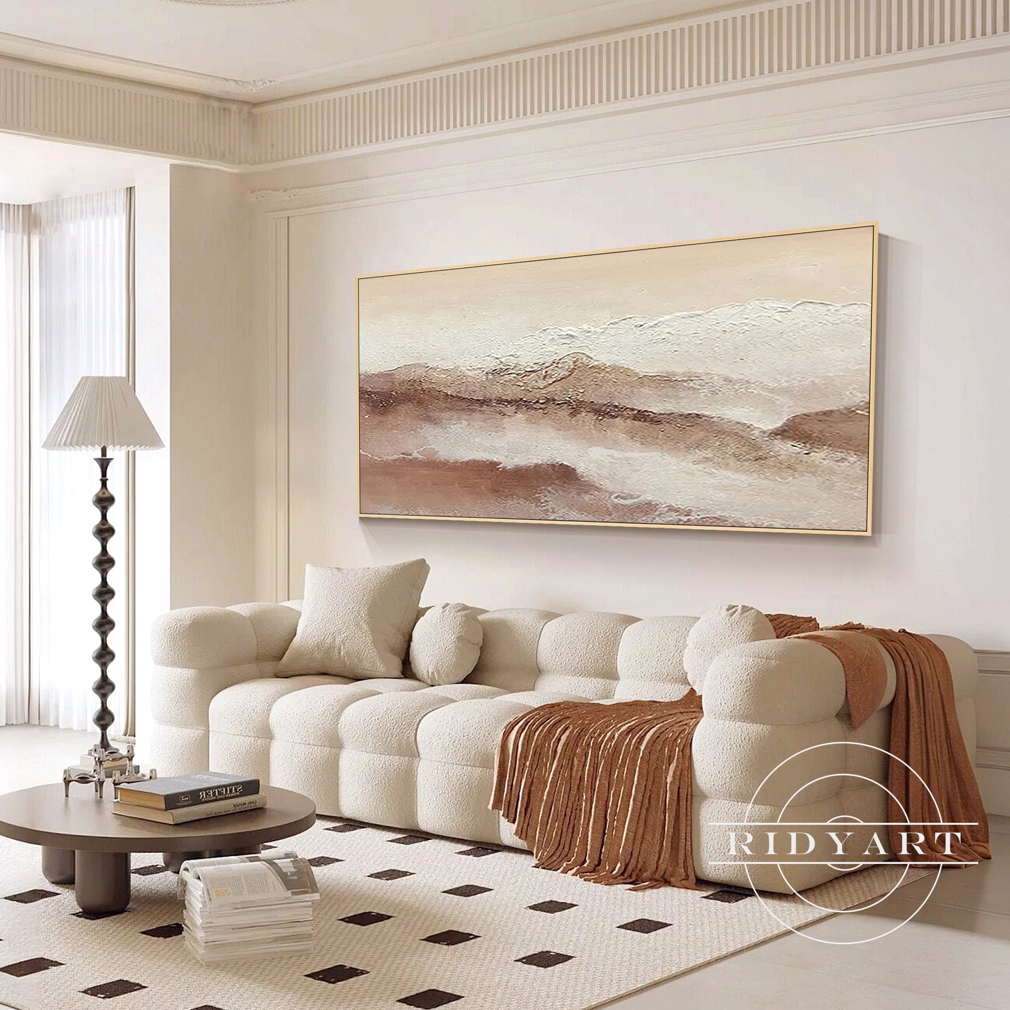 Abstract Japandi style landscape painting for living room