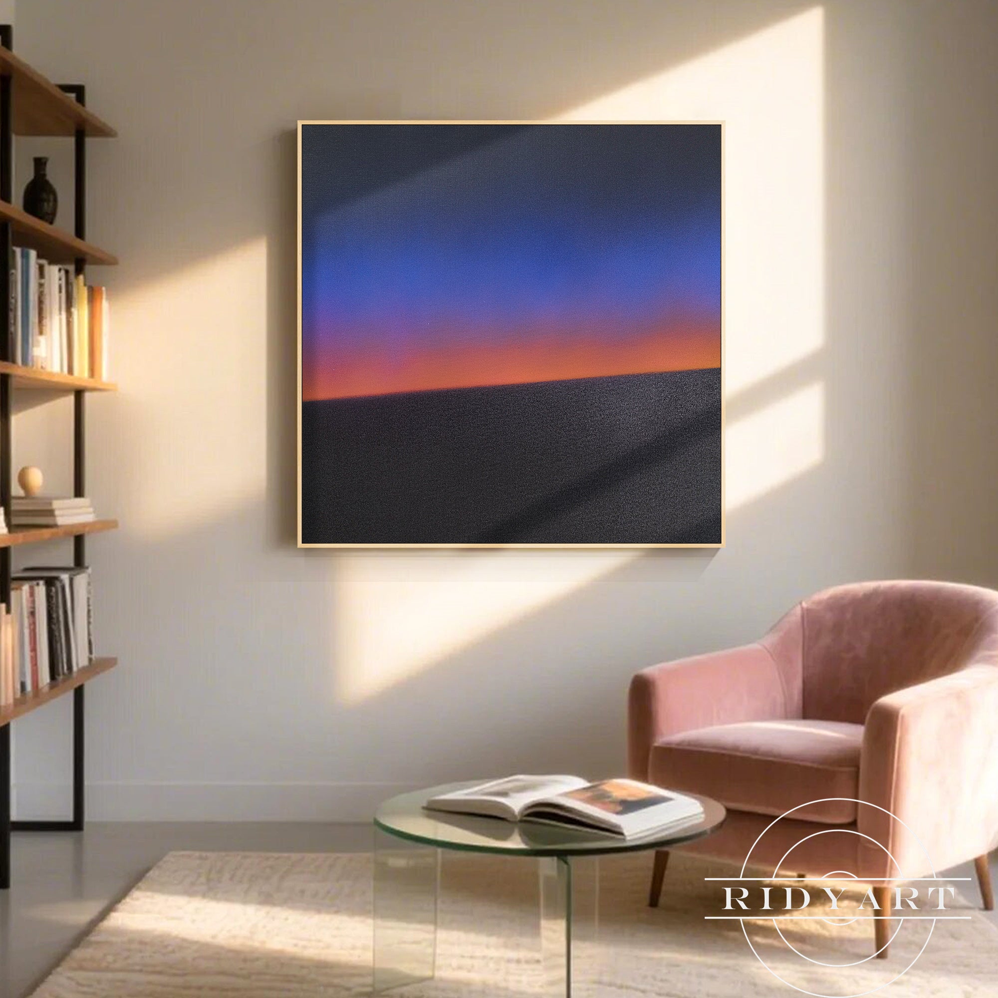 Vibrant abstract sunrise painting with smooth color transitions
