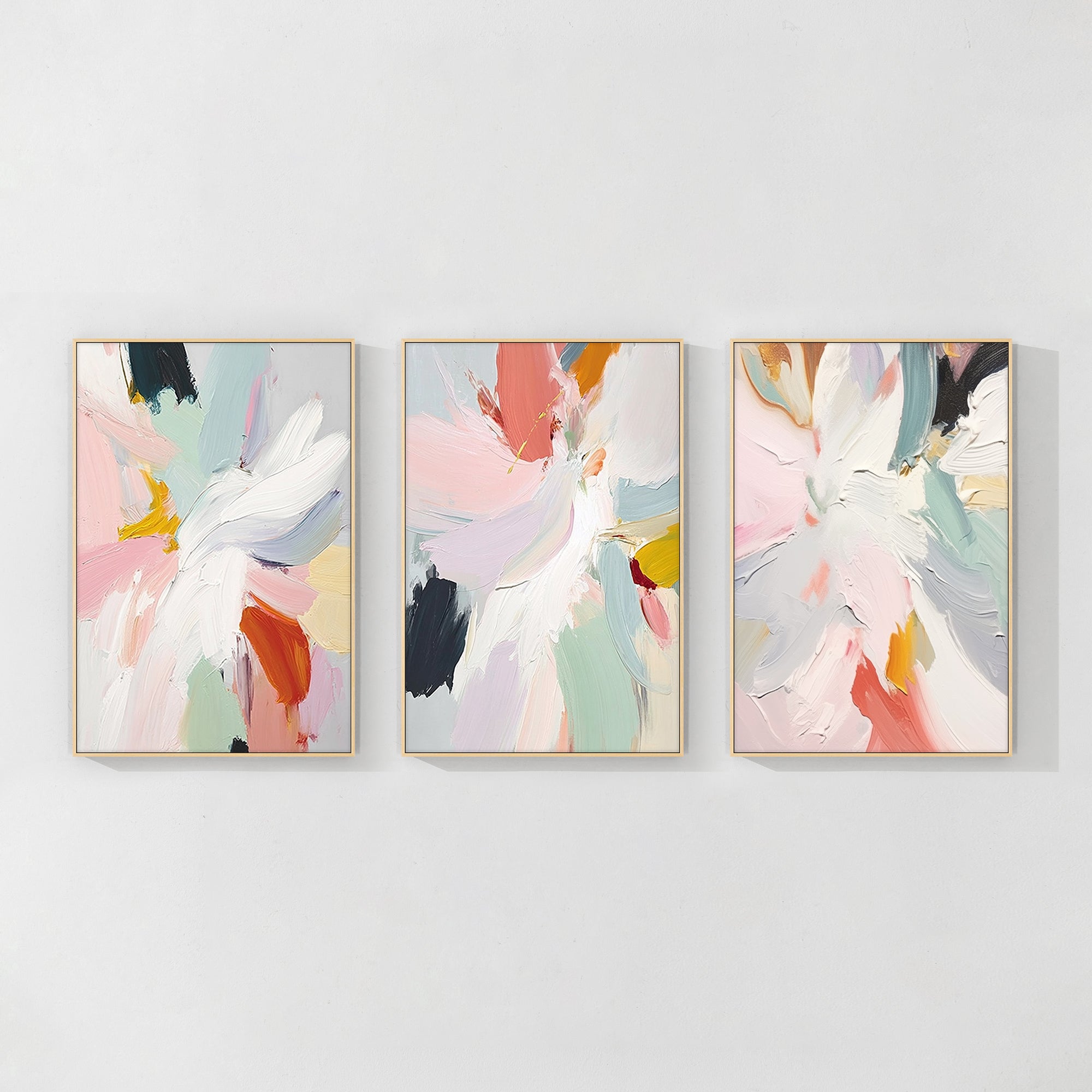 abstract pastel art set of three floral canvases