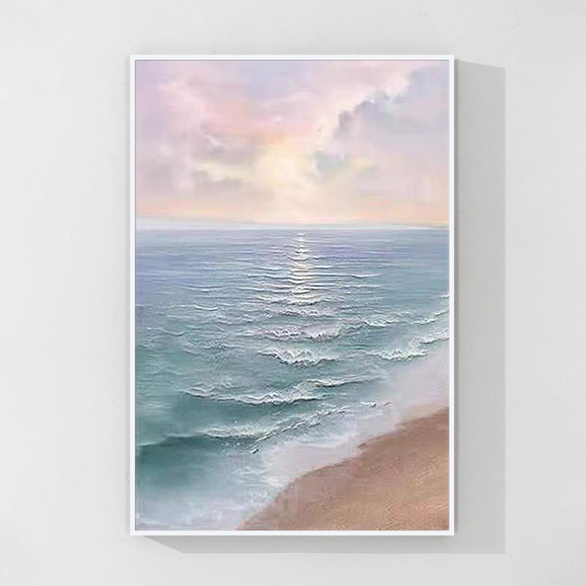 Abstract teal beige ocean wall art