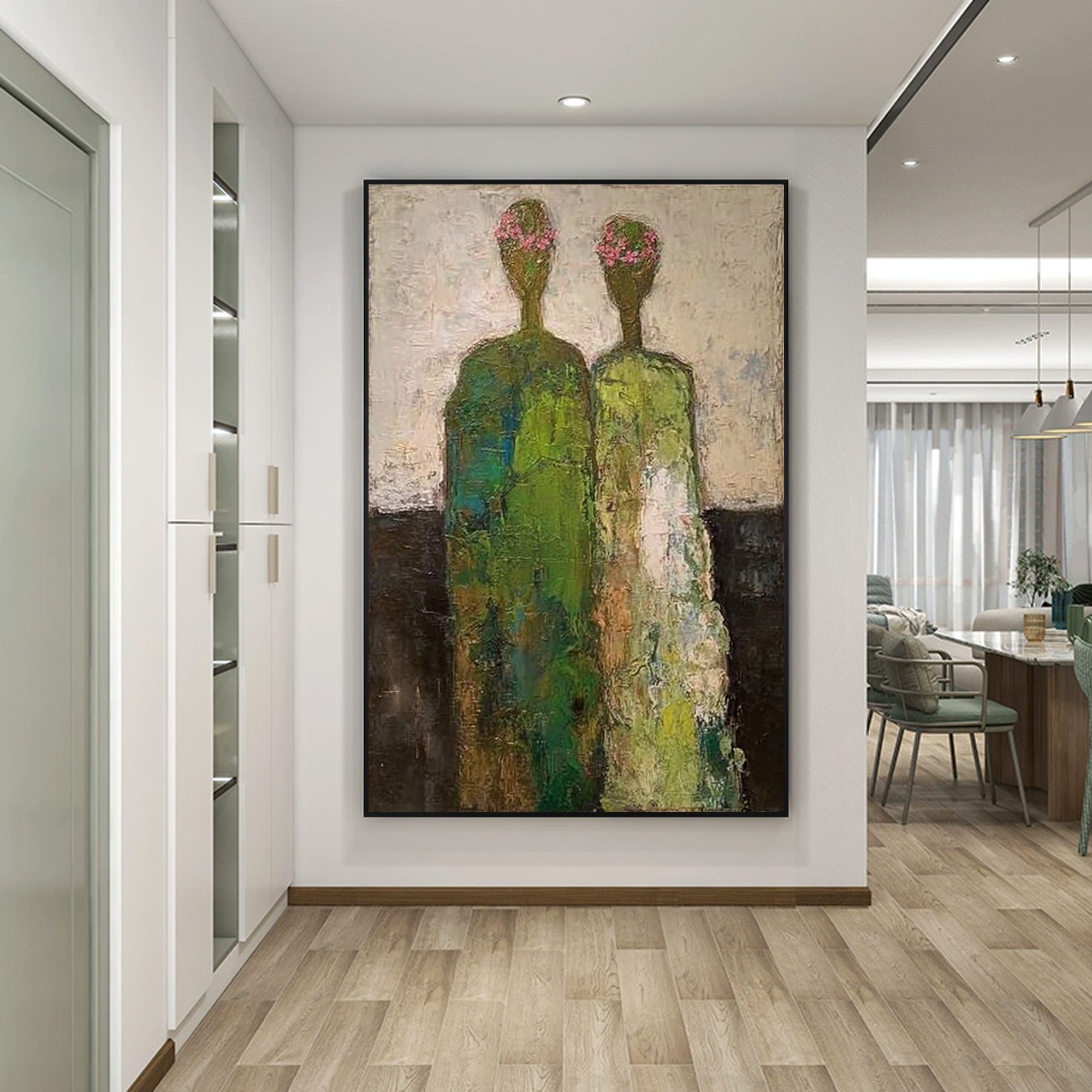 Textured minimalist portrait painting close up detail