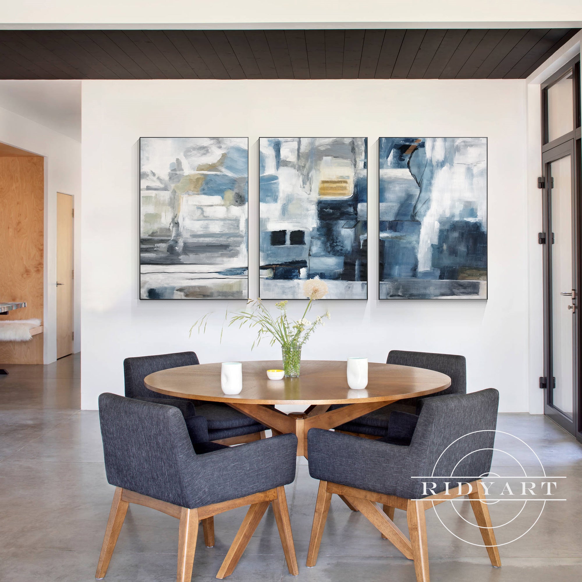 
Navy blue grey wall art with watercolor texture