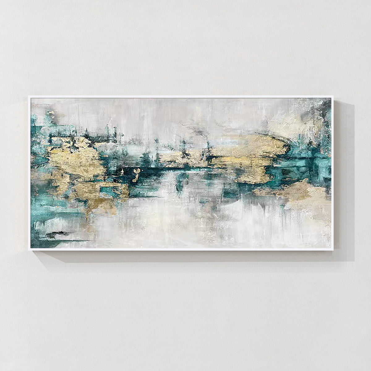抽象のターコイズゴールド絵画 | 大きなモダンキャンバス壁アート