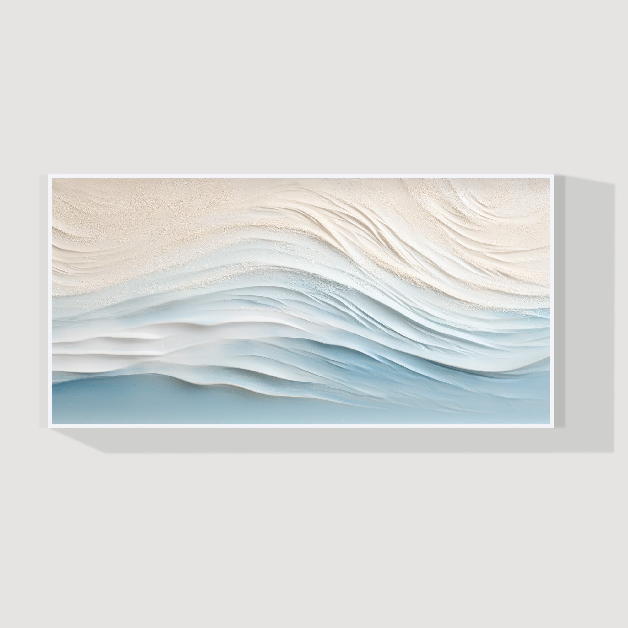 Abstract wave textured painting in beige and blue tones