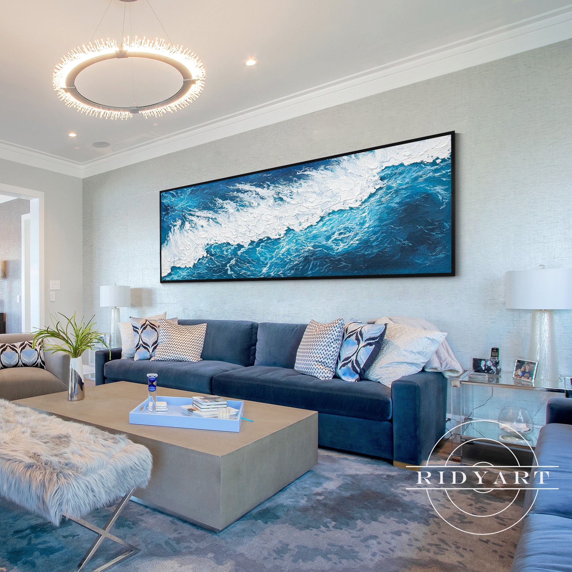 Abstract white sea wave wall art