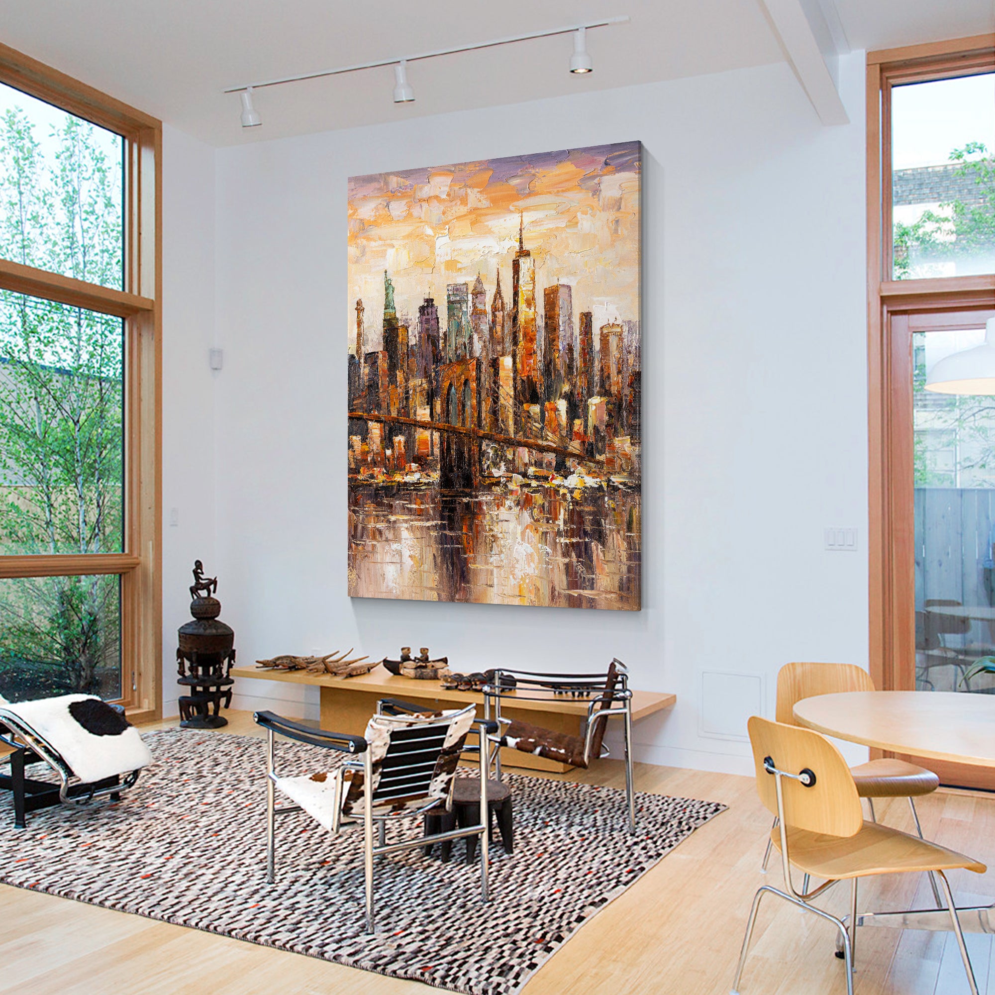 Abstract Brooklyn skyline textured wall art for living room decor.