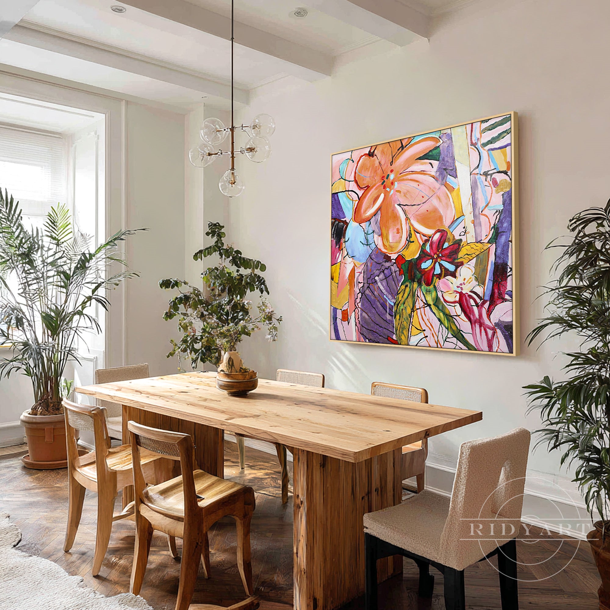 Large multicolor botanical canvas painting