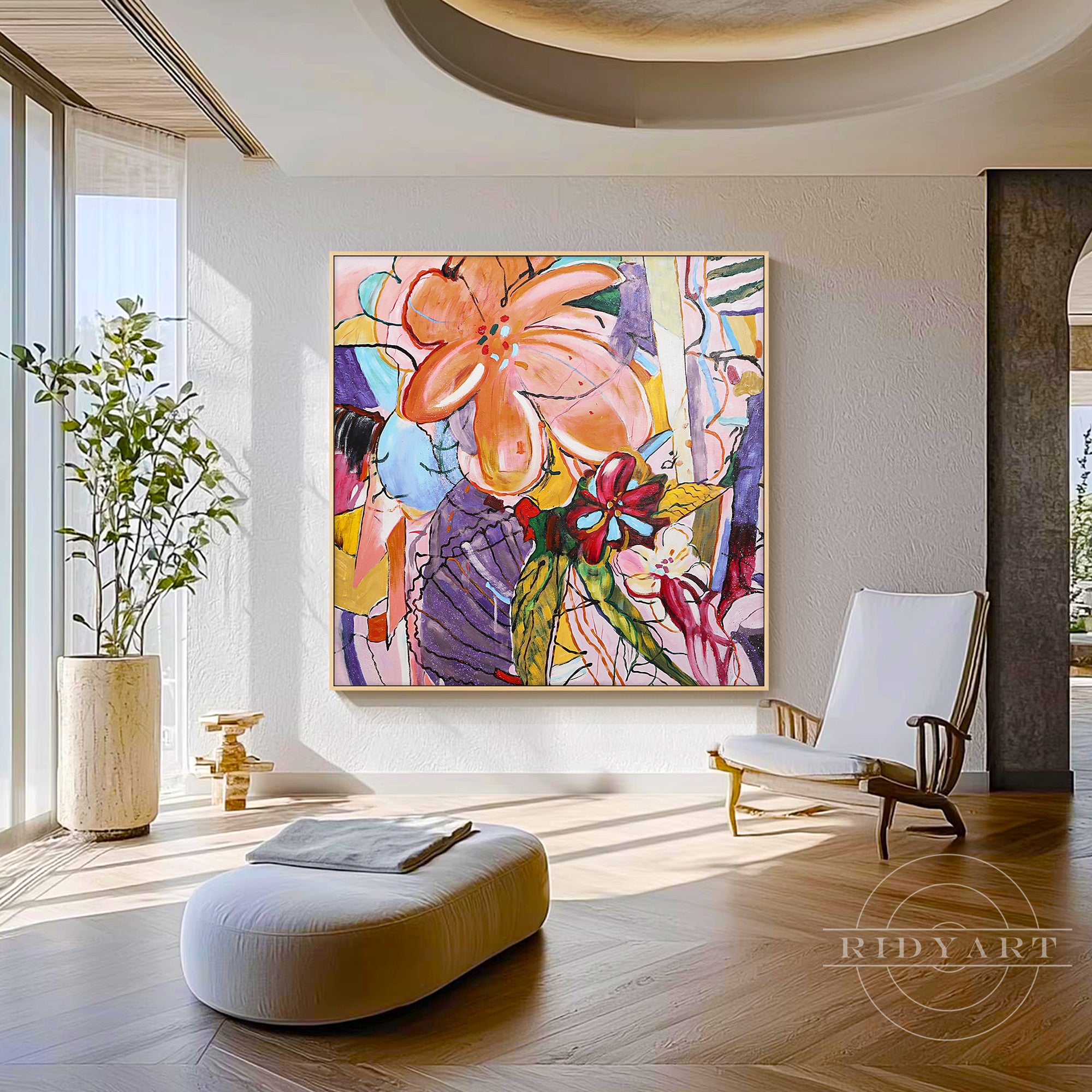 Colorful rainbow flower abstract wall art