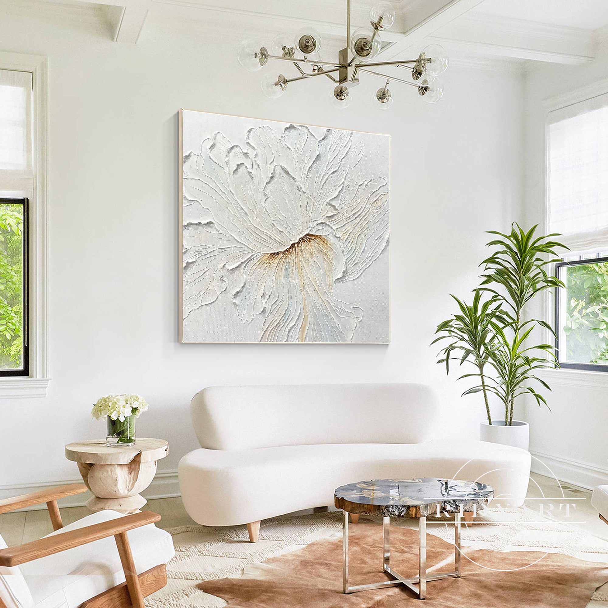 White Flower Thick Textured 3D Minimalist Painting