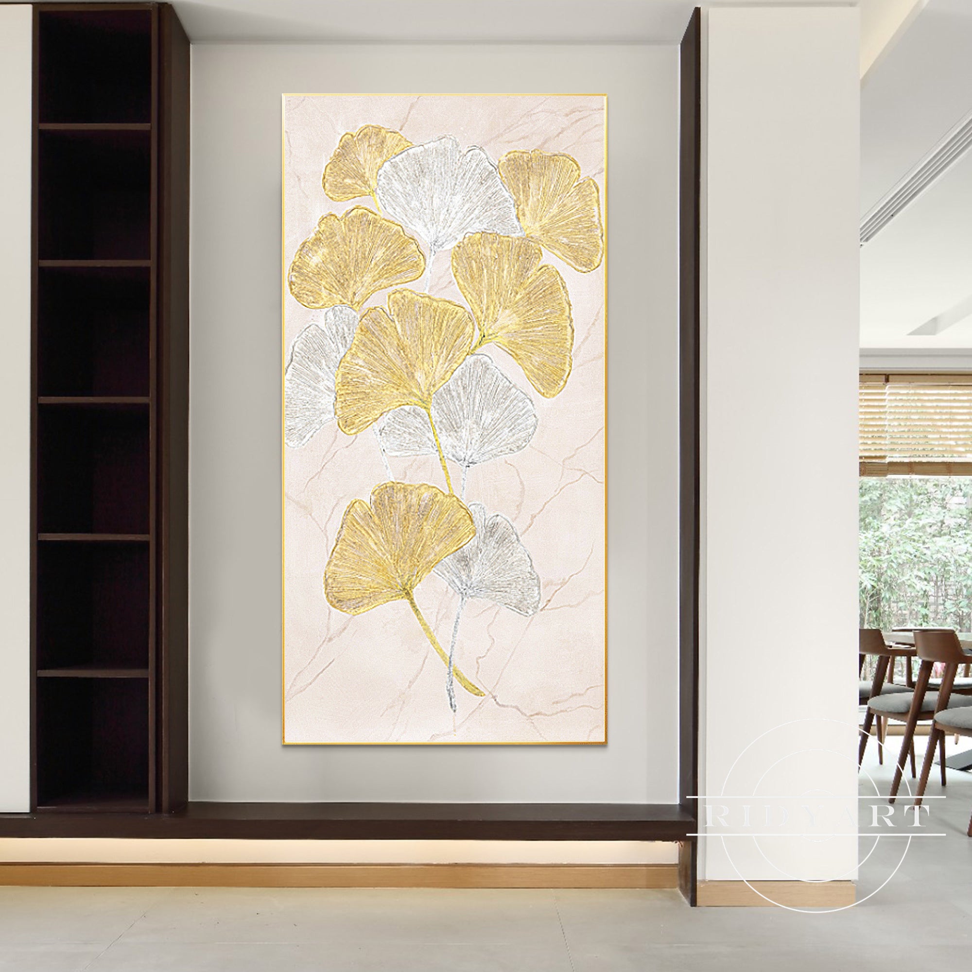 Gold silver leaf painting for modern living room decor