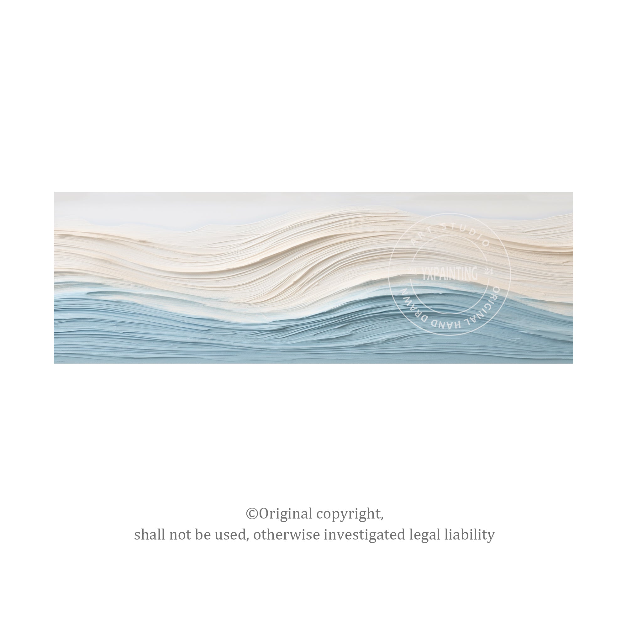 Blue Beige Ocean Waves Textured Horizontal Coastal Wall Art