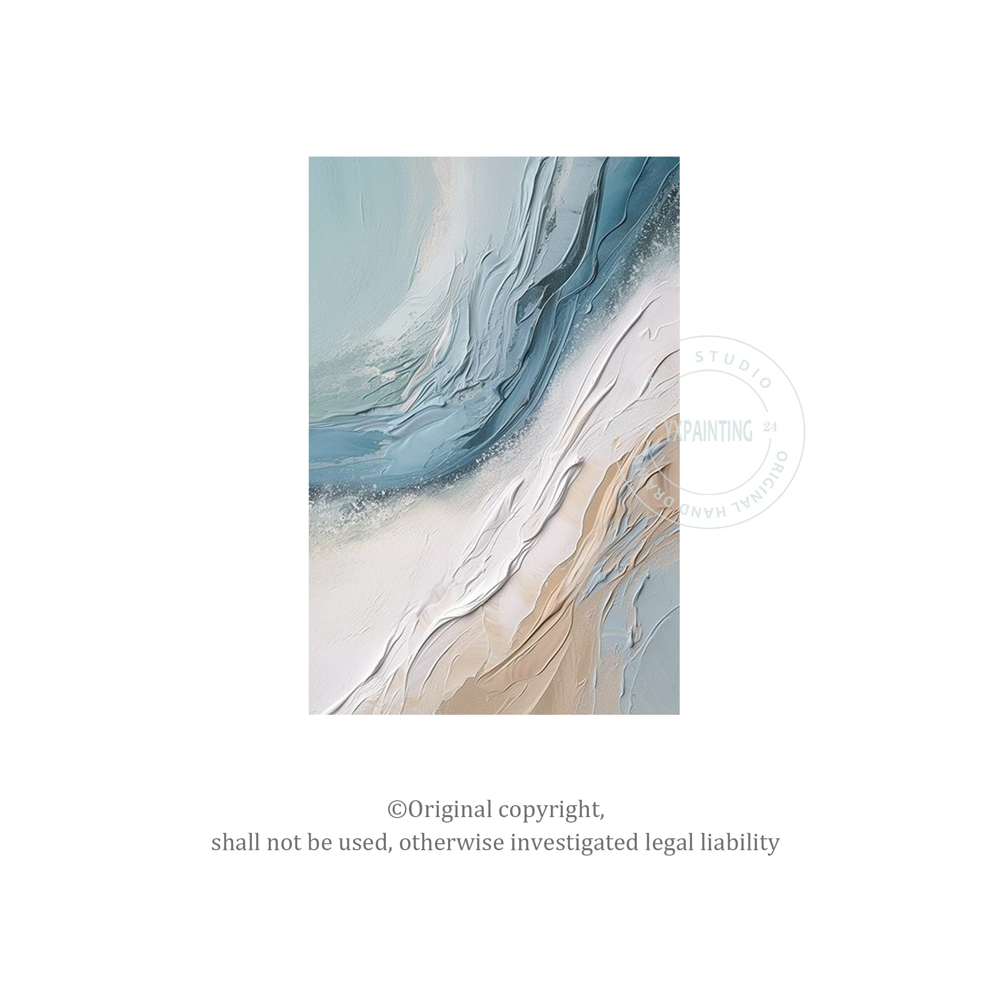 Cream White Blue 3D Textured Abstract Ocean Wave Painting