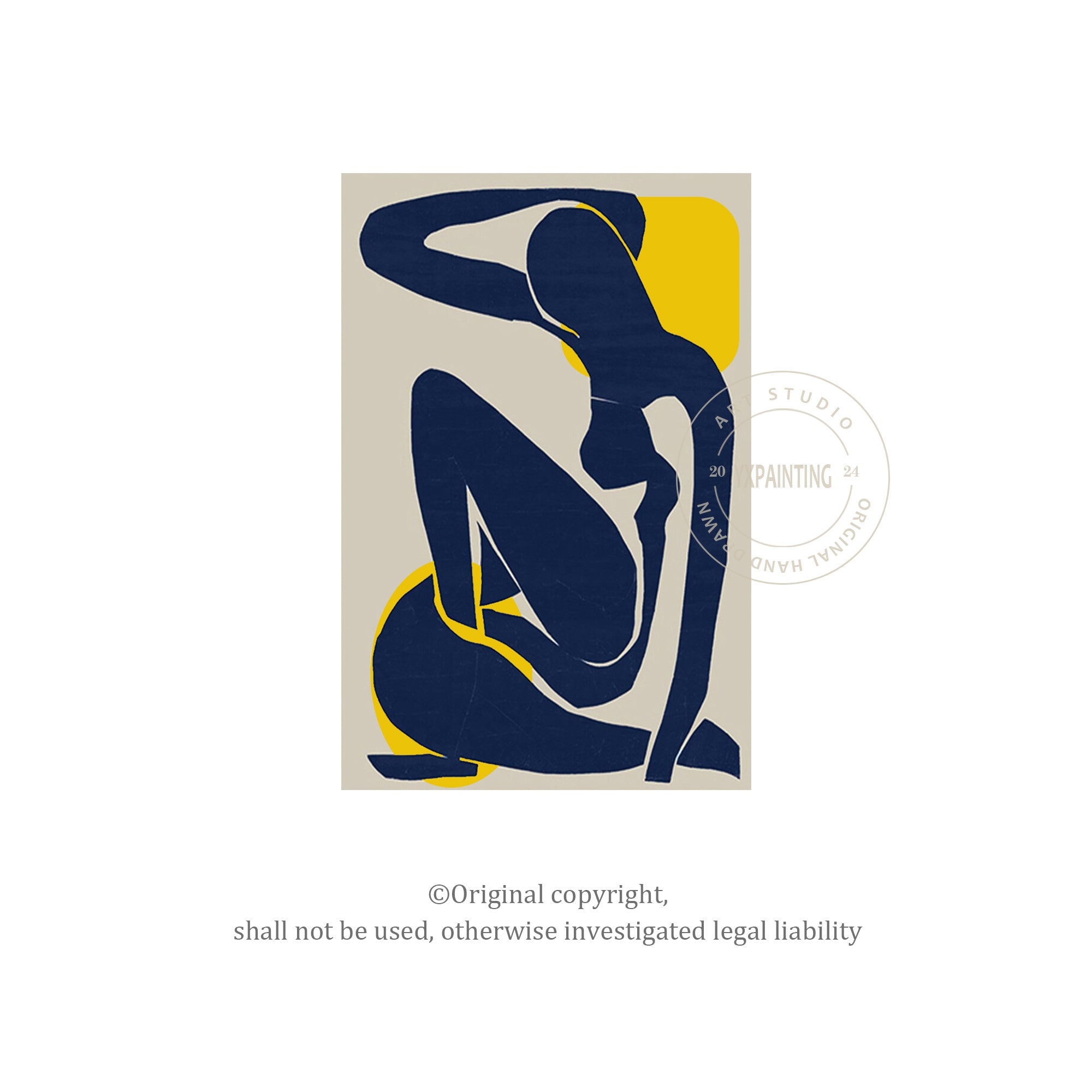 Navy Blue Abstract Woman Figure Textured Vertical Wall Art