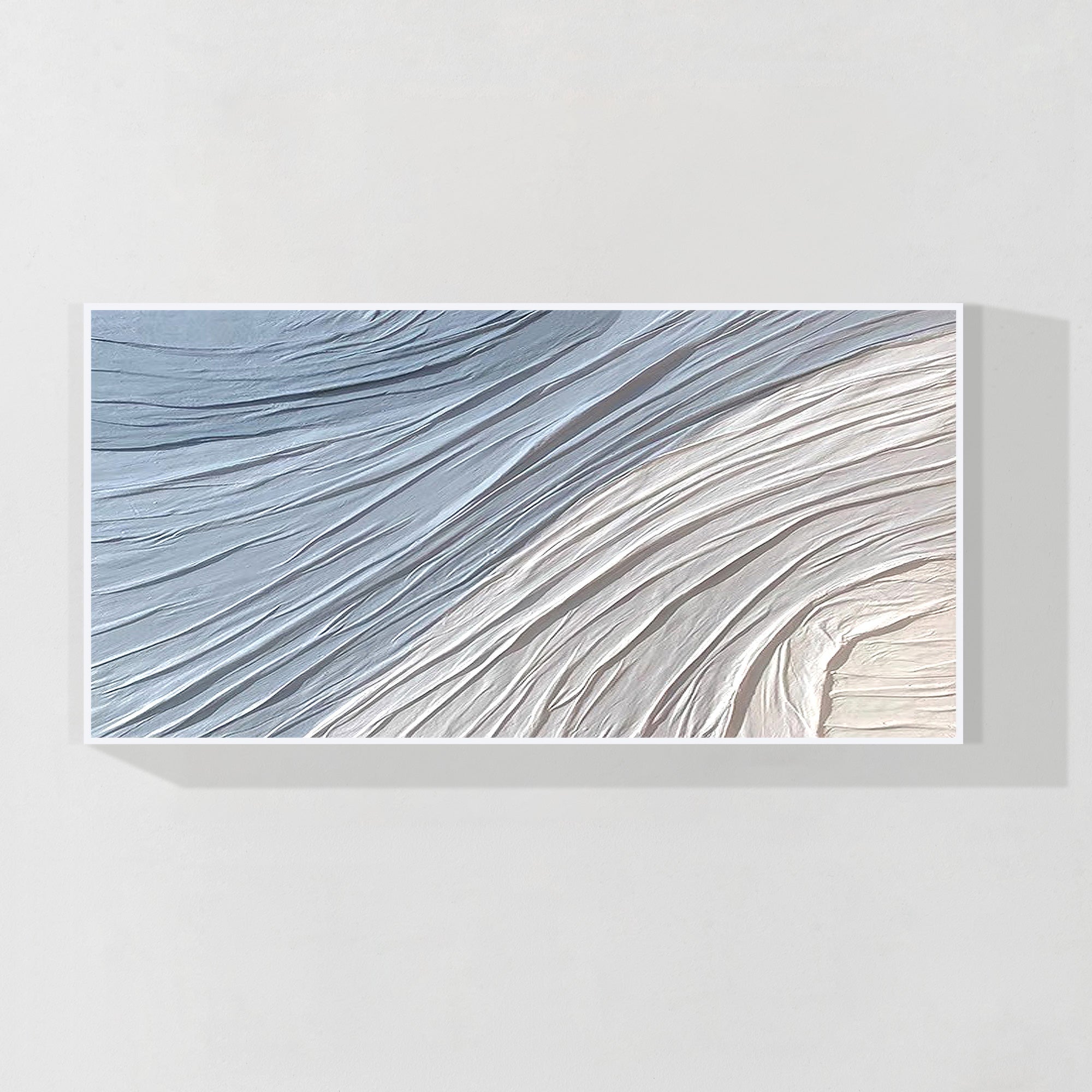 Baby blue and cream abstract wall art with 3D plaster texture