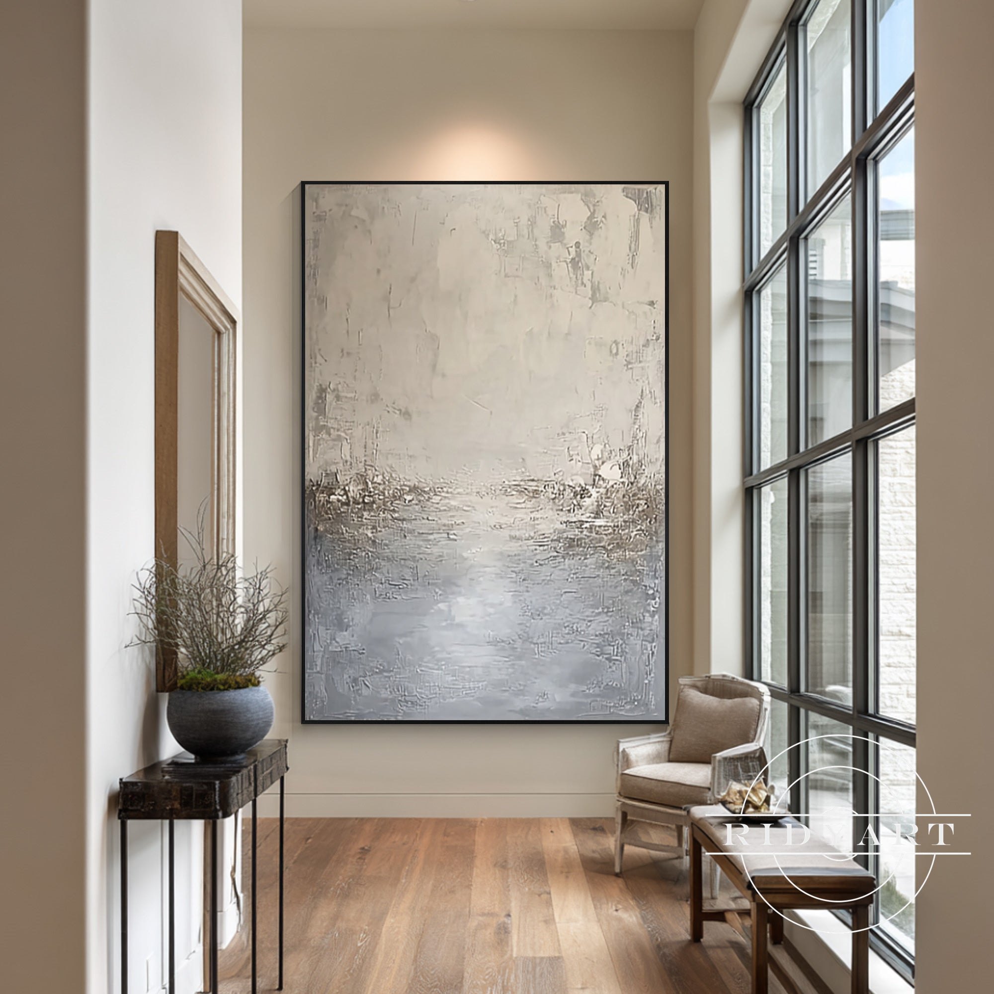 Beige and blue minimalist abstract canvas art
