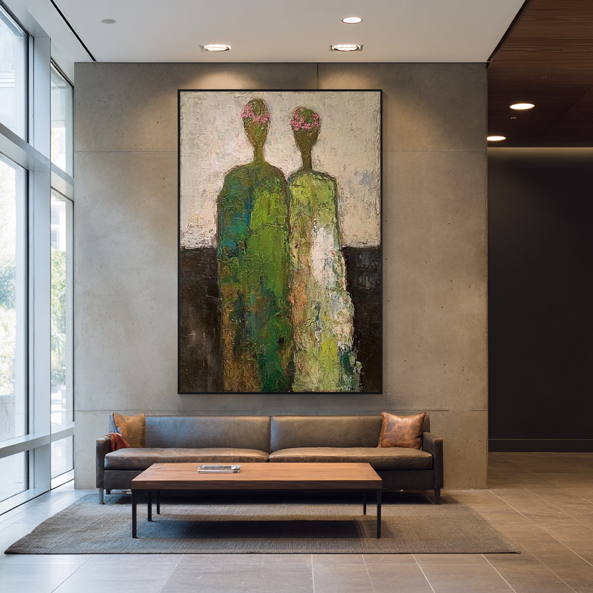 Beige green brown textured wall art minimalist style