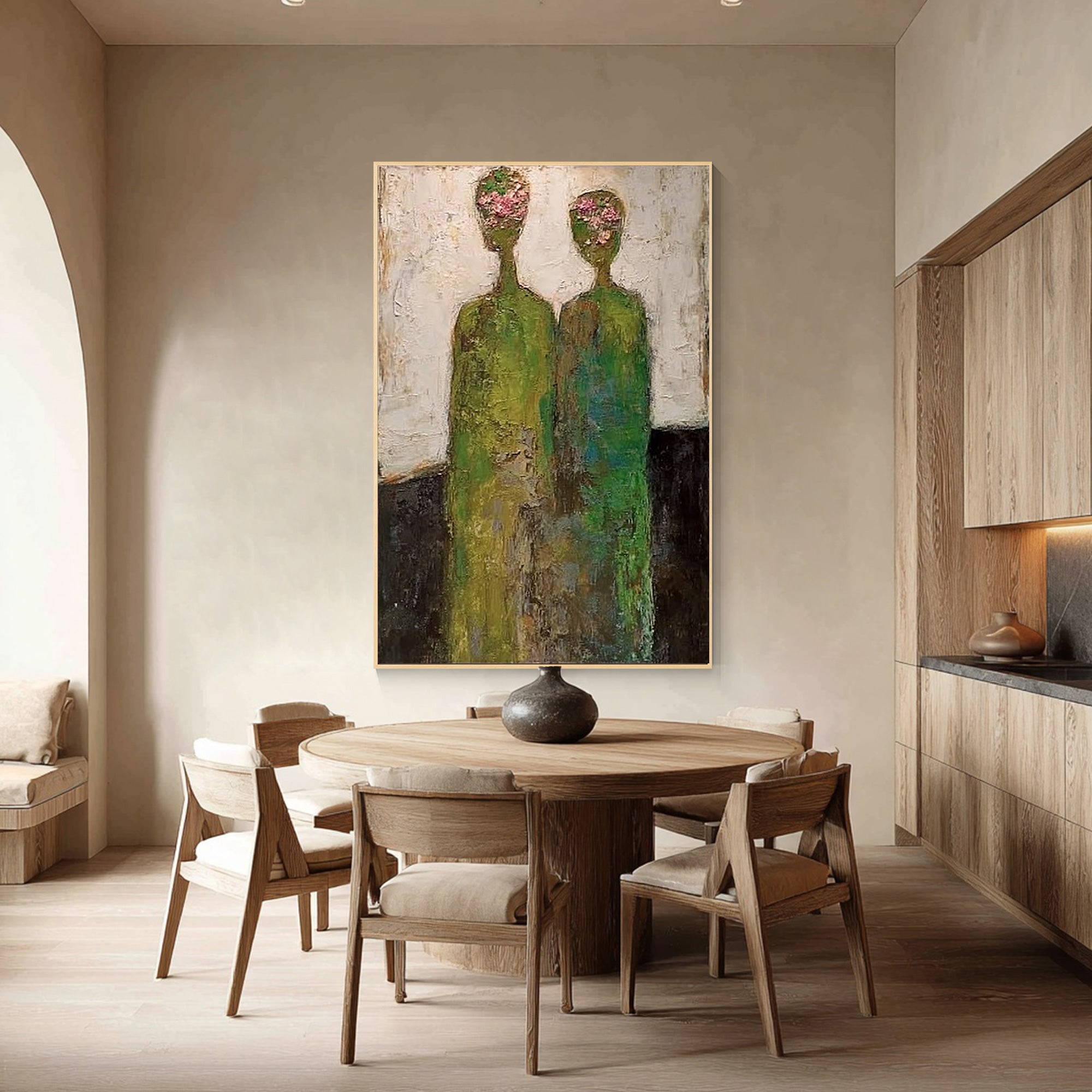 Beige green brown textured wall art for living room