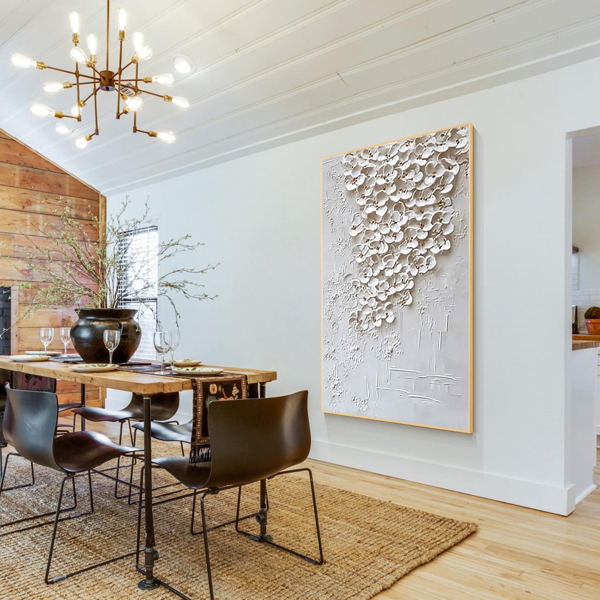 Neutral abstract floral wall art with daisy