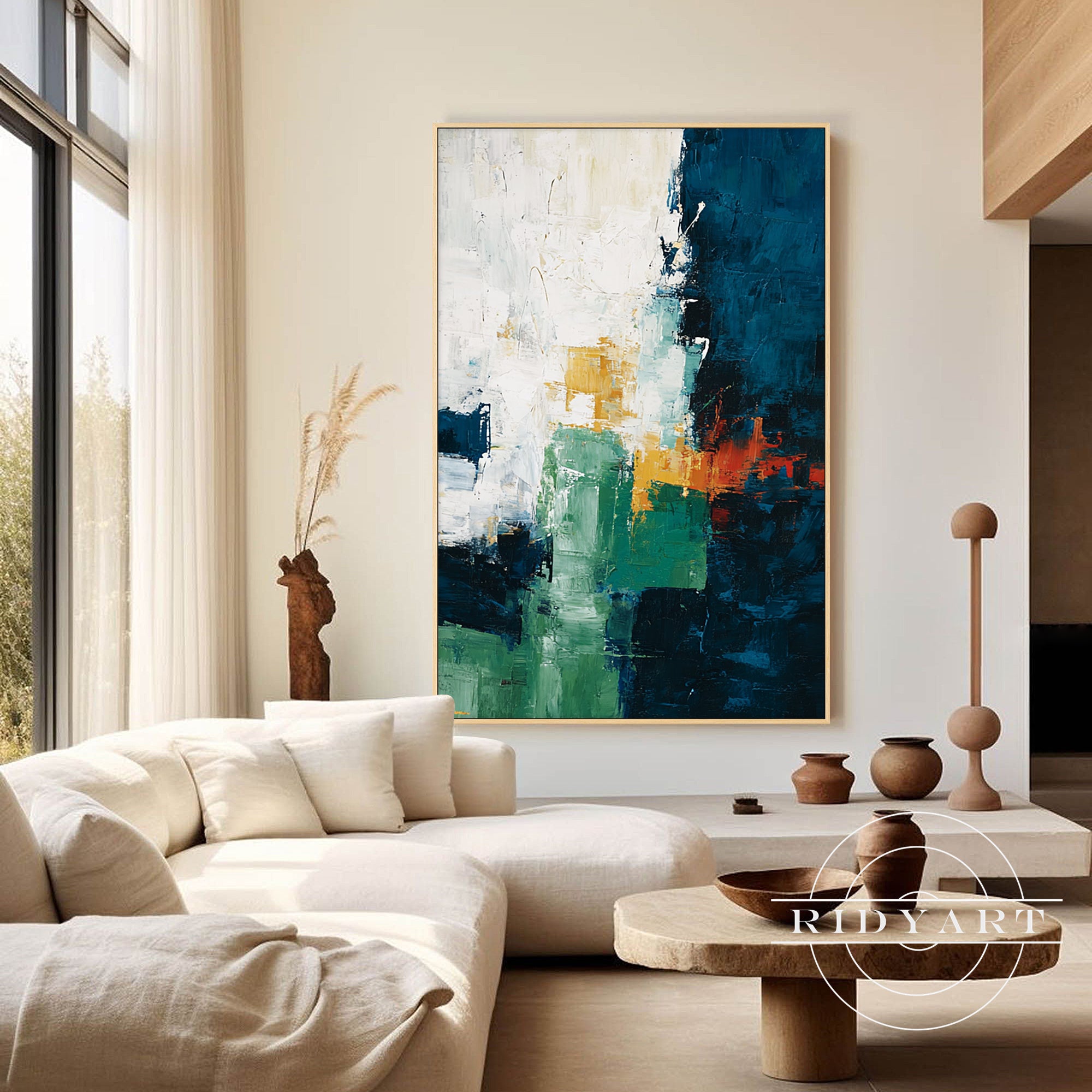 Contemporary navy green canvas artwork for modern walls