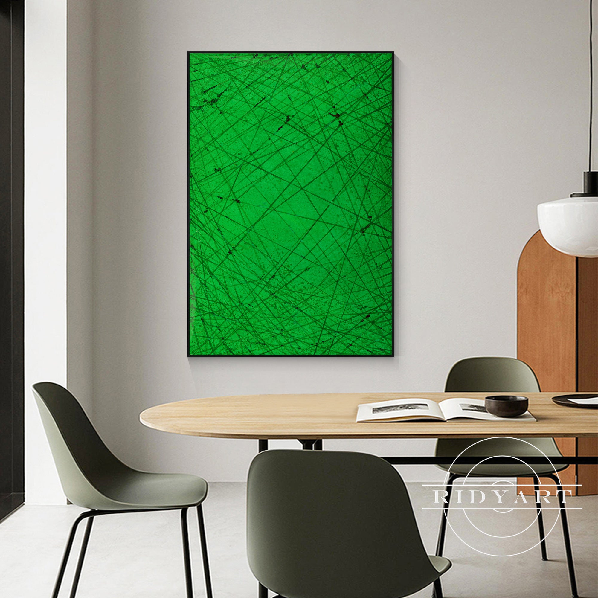 Black and green resin wood abstract painting for living room
