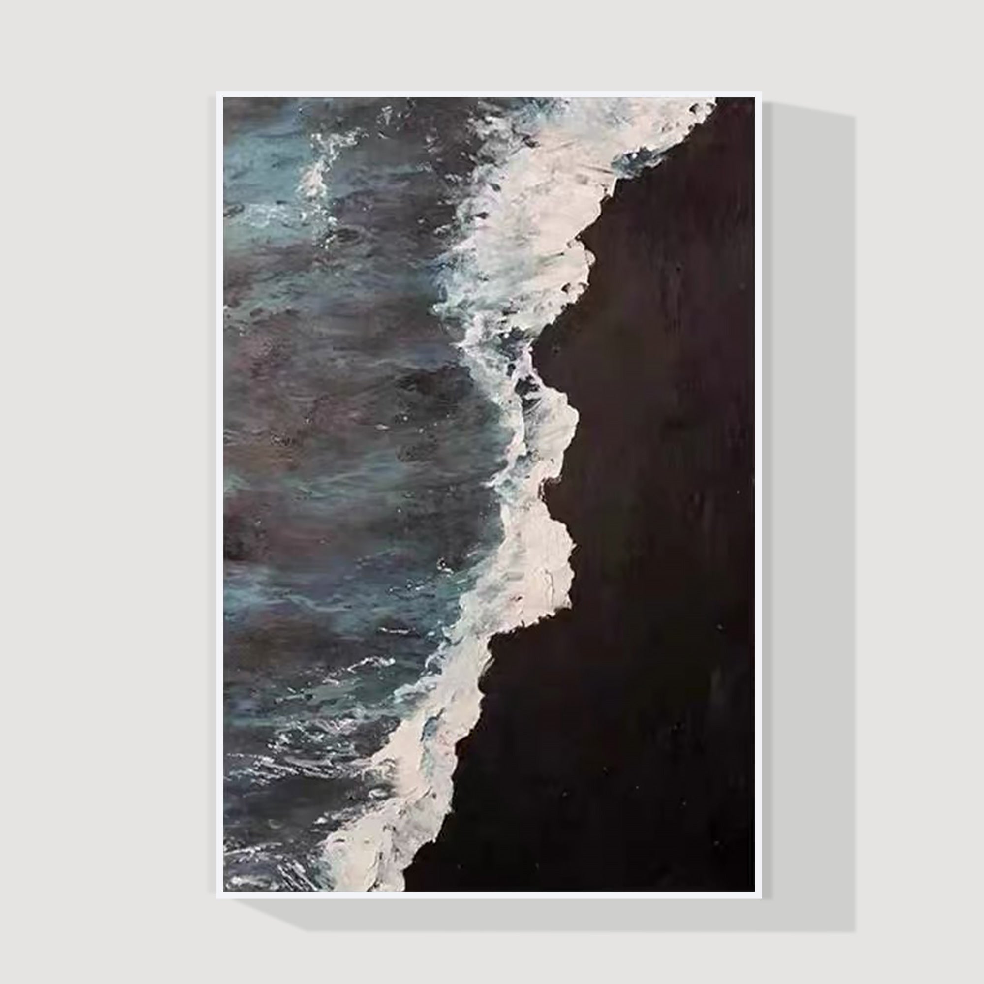 Black and white ocean wave painting with 3D textured canvas