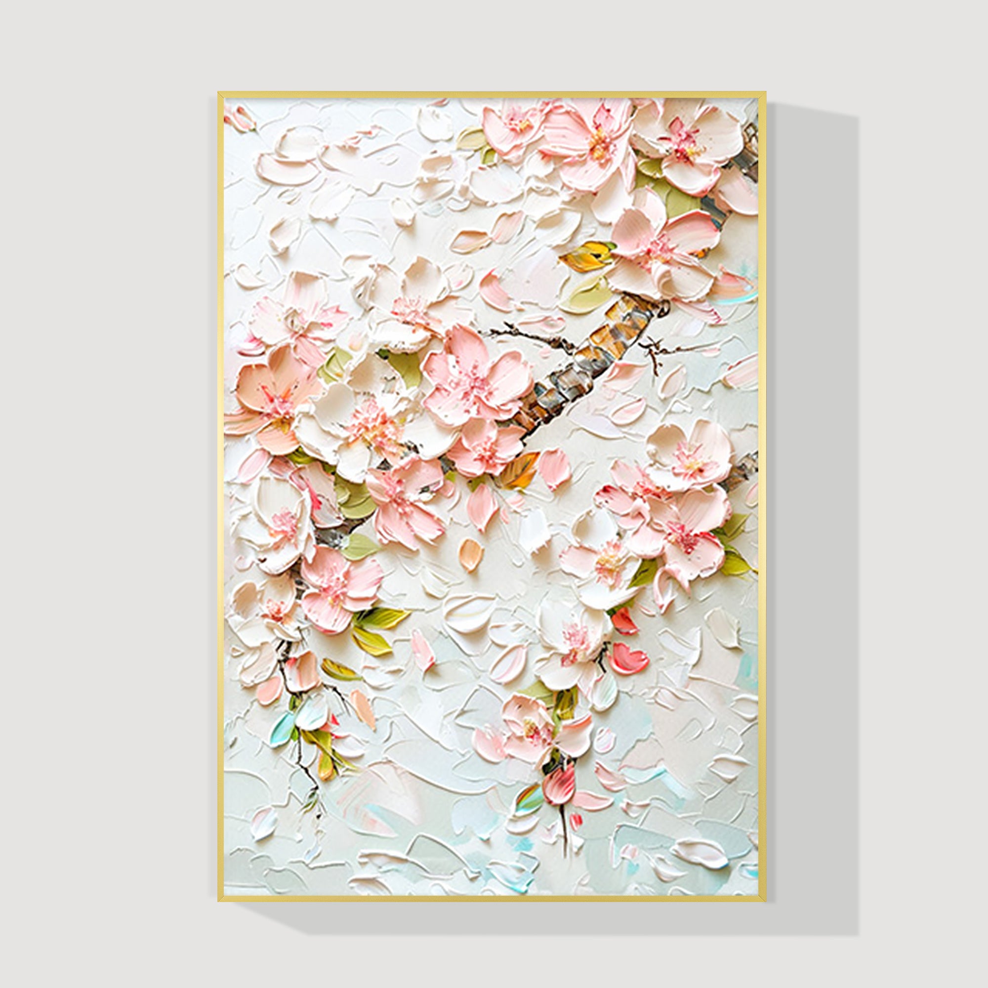 Blooming pink flower wall art with 3D textured surface