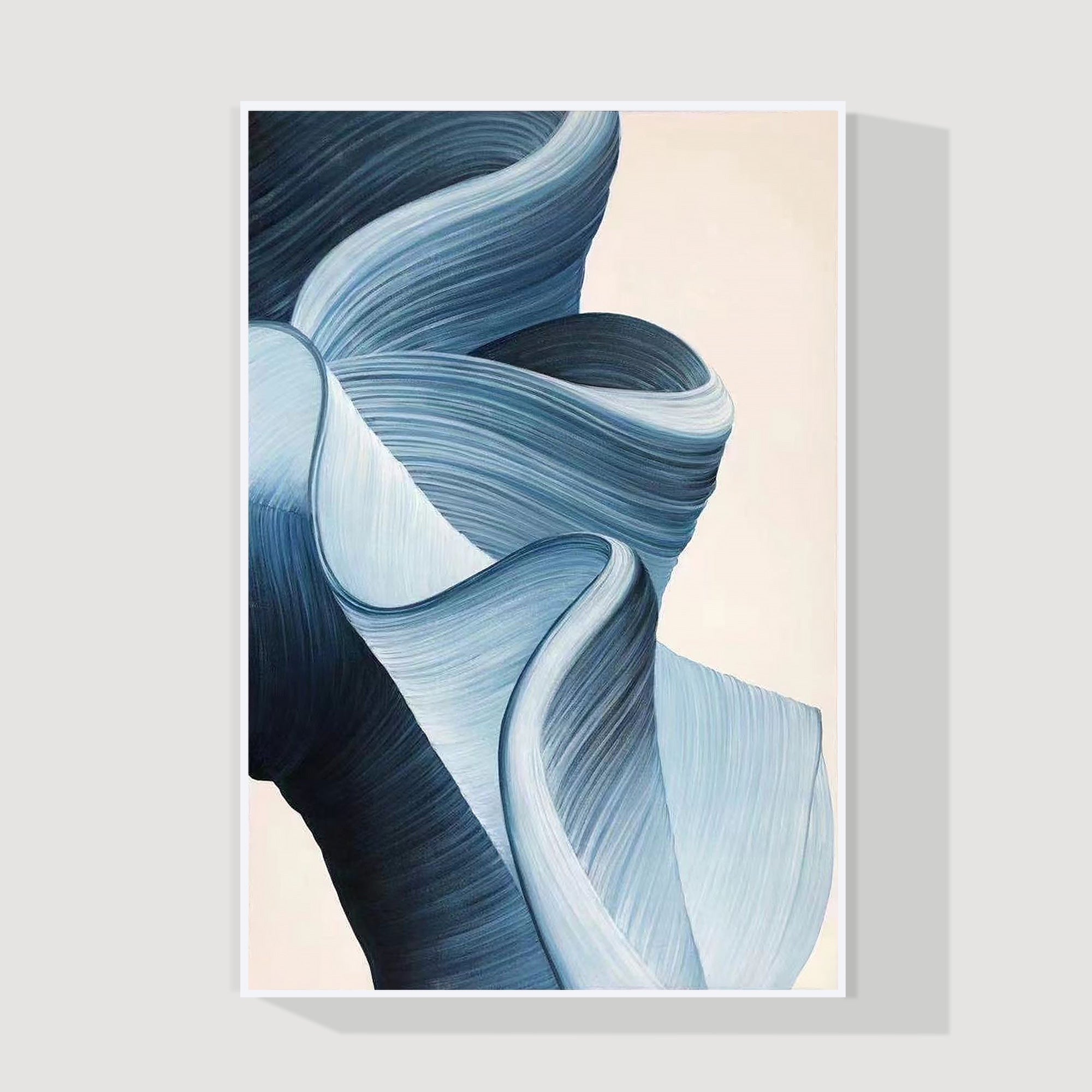 Blue abstract ribbon wall art on canvas for modern living room