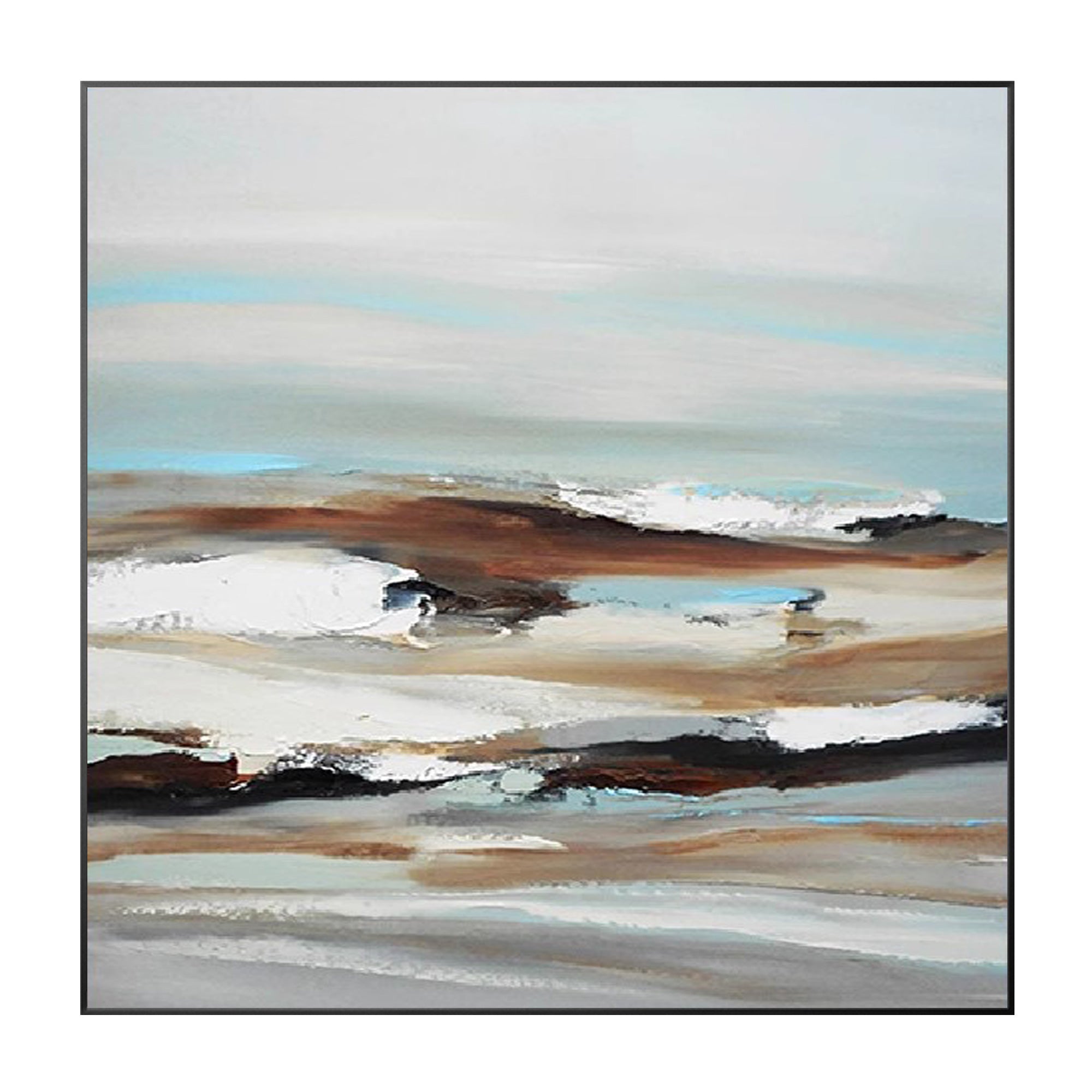 Large blue abstract wall art with black and white accents