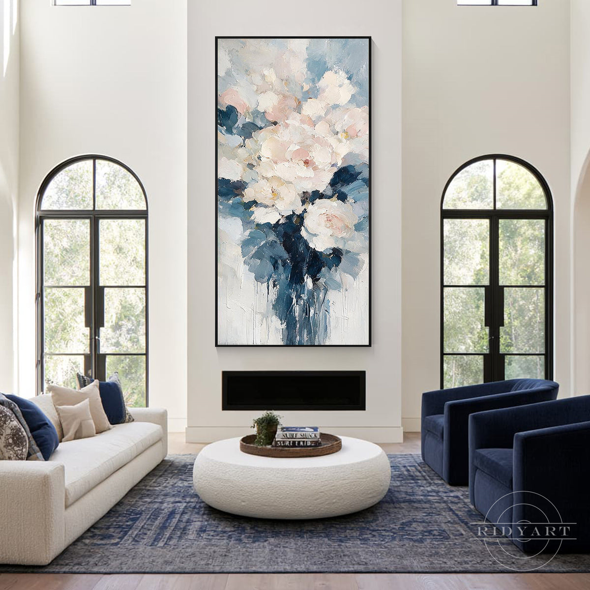 Modern minimalist floral art piece with rich texture, ideal for living room and entryway styling.