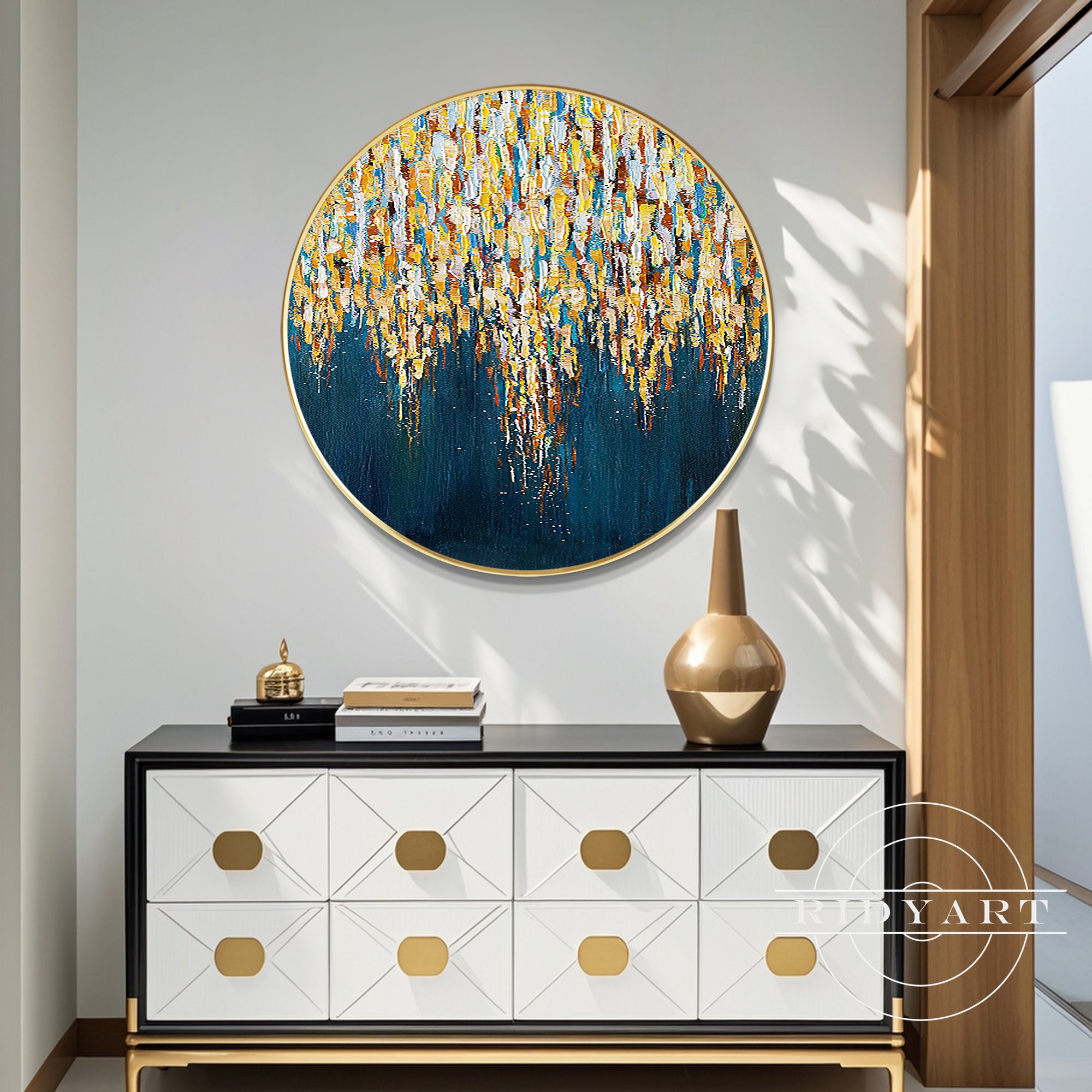 Framed large abstract artwork with bold texture for living room decor