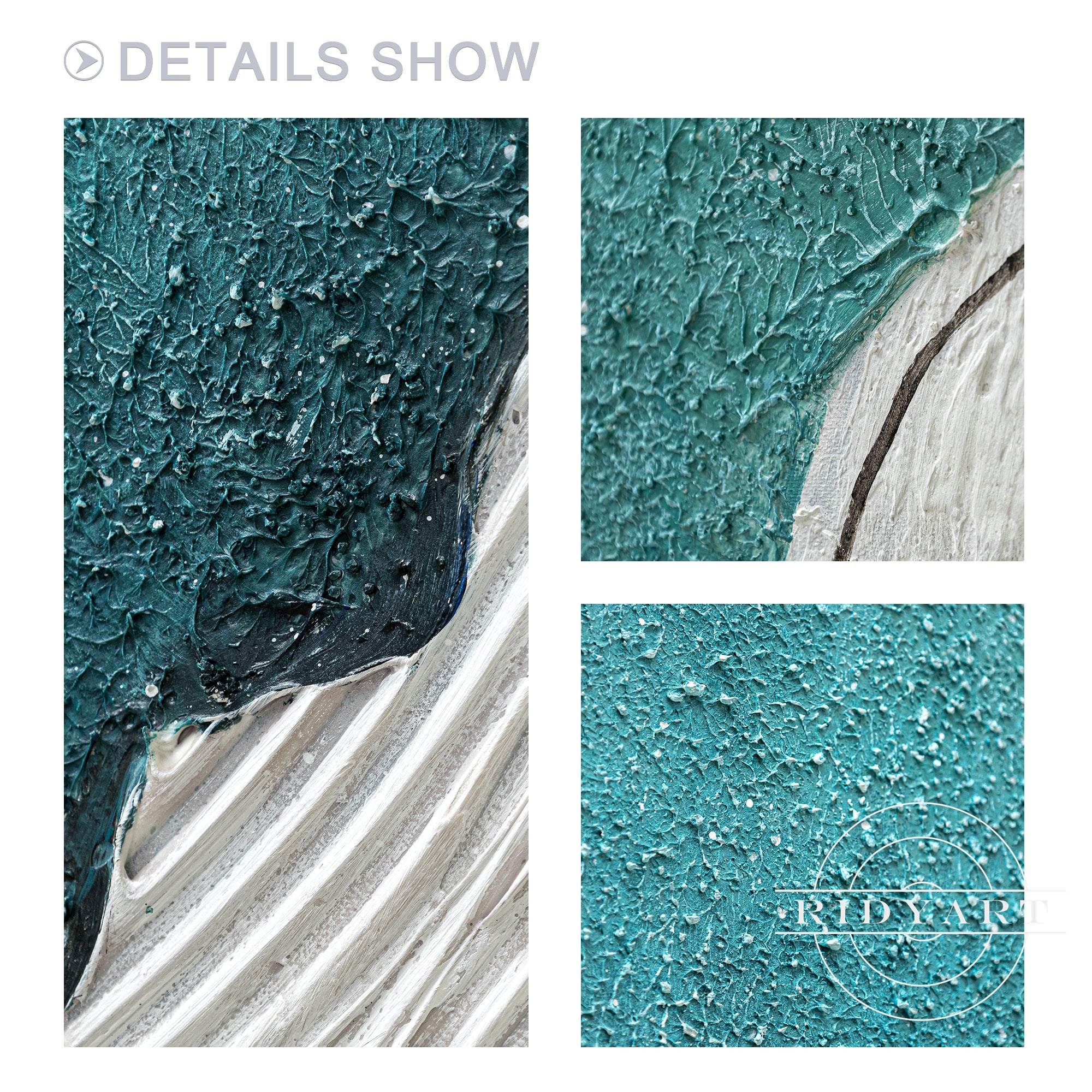 Framed teal plaster ocean painting for living room decor