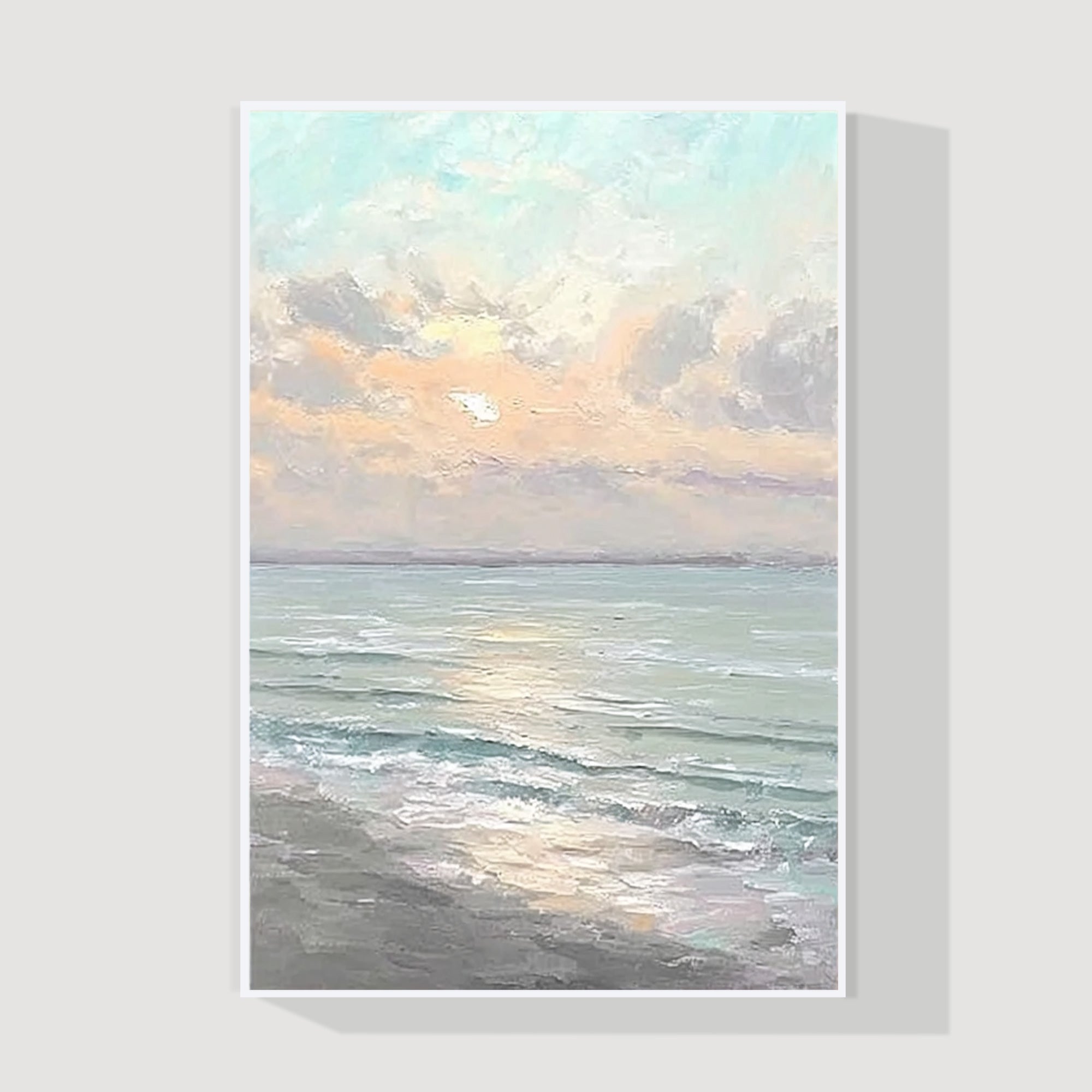 Large blue and grey abstract sea painting sunrise beach landscape