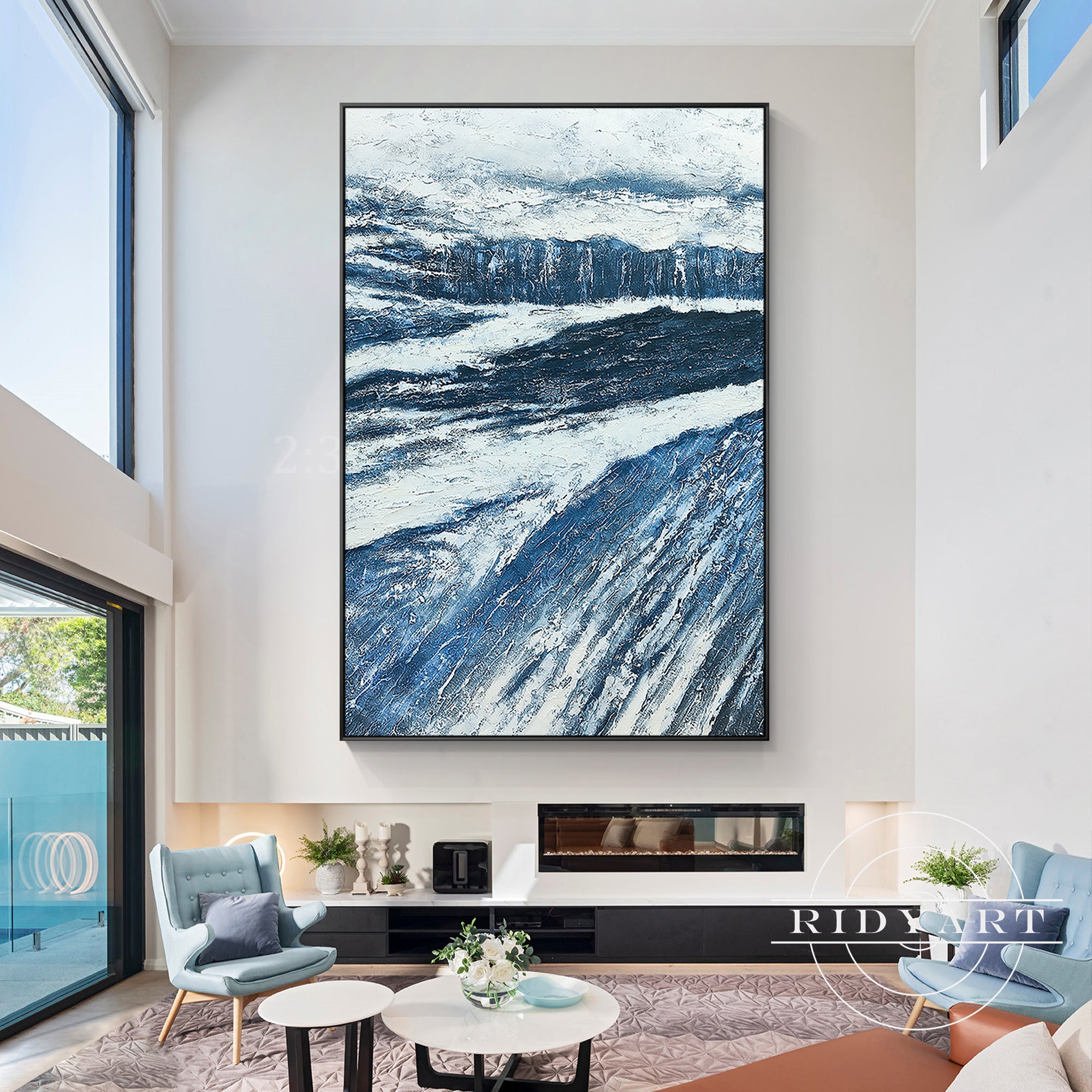 Modern minimalist blue wall painting