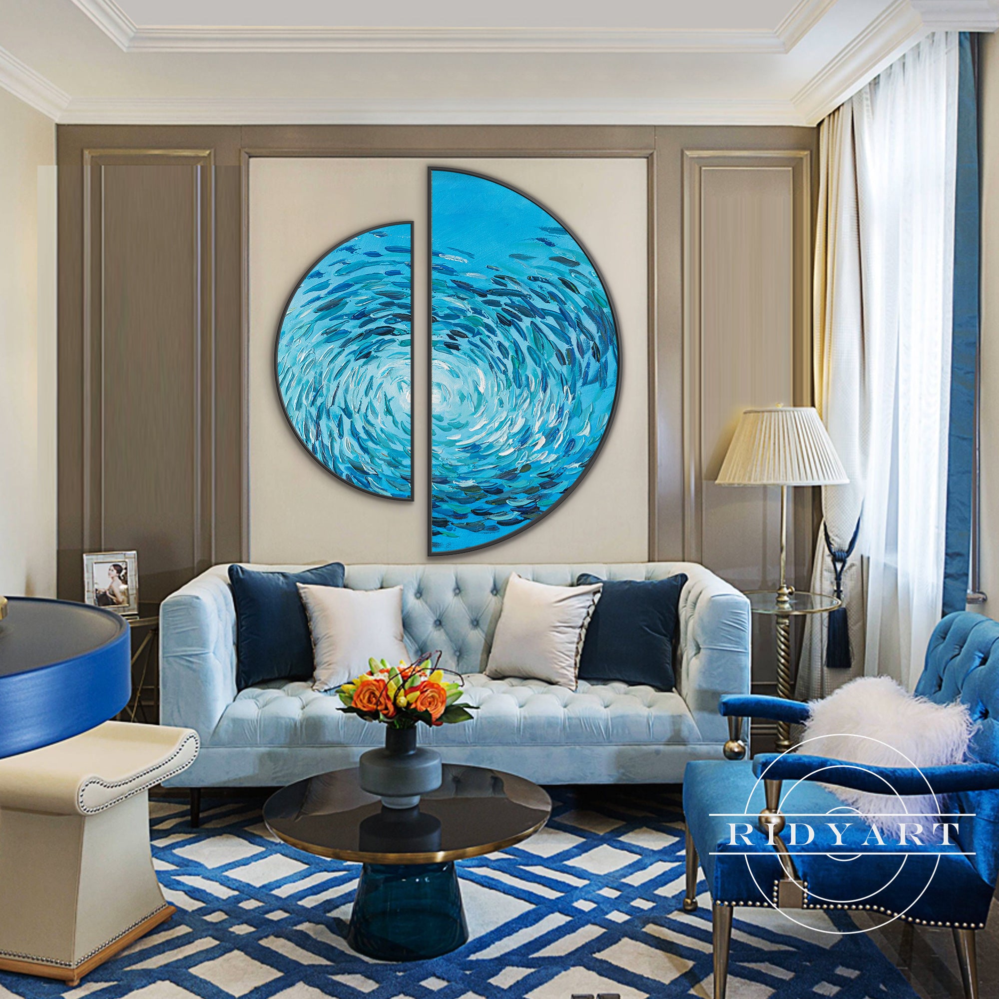 Blue ocean fish wall art set