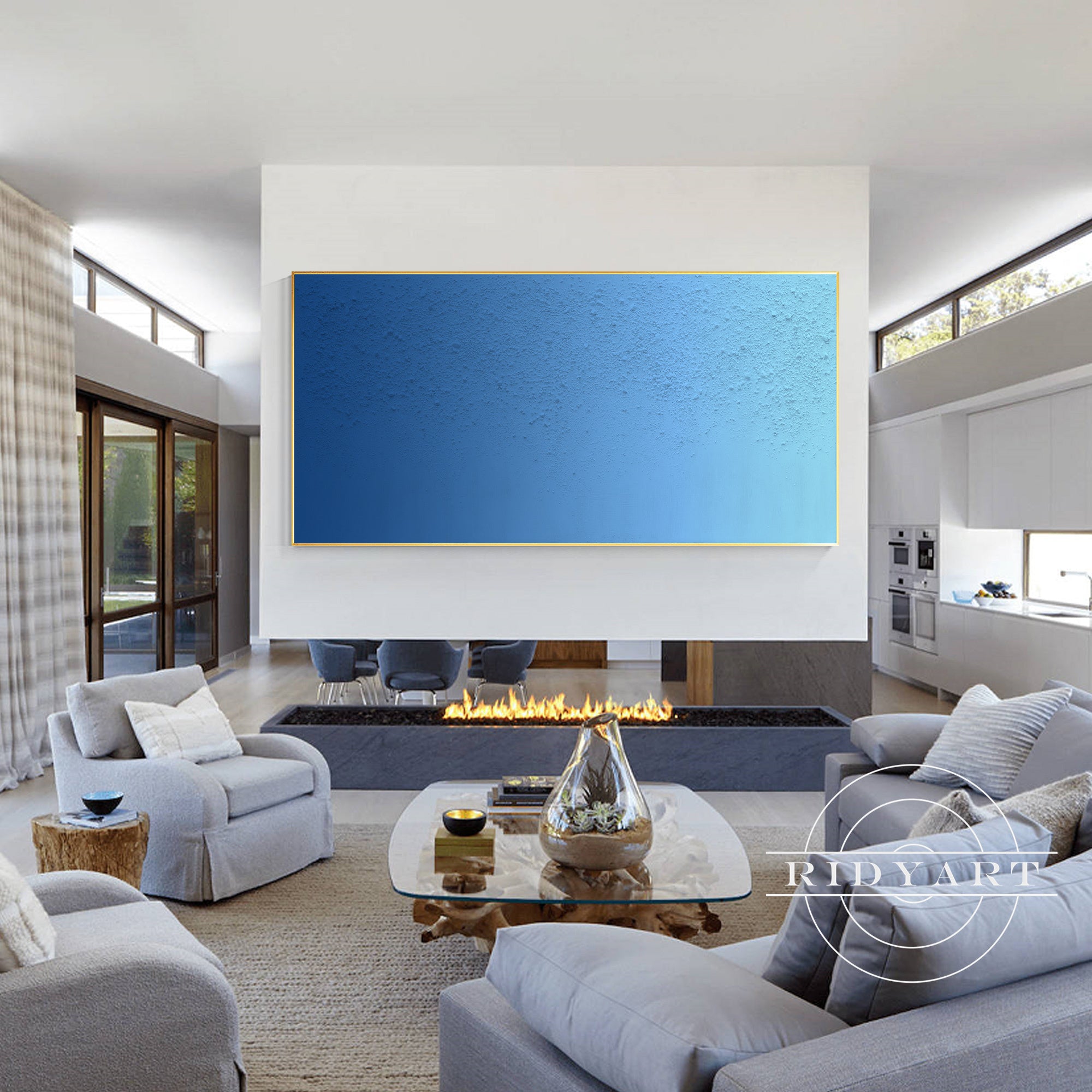 Blue ombre abstract wall art large acrylic painting