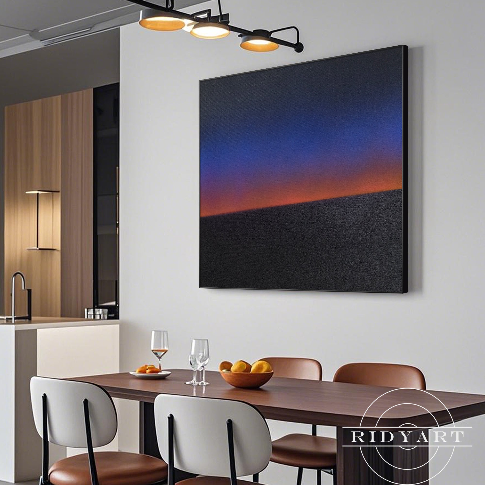 Neon ombre wall art modern blue black orange abstract décor